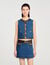 Top in denim e pelle