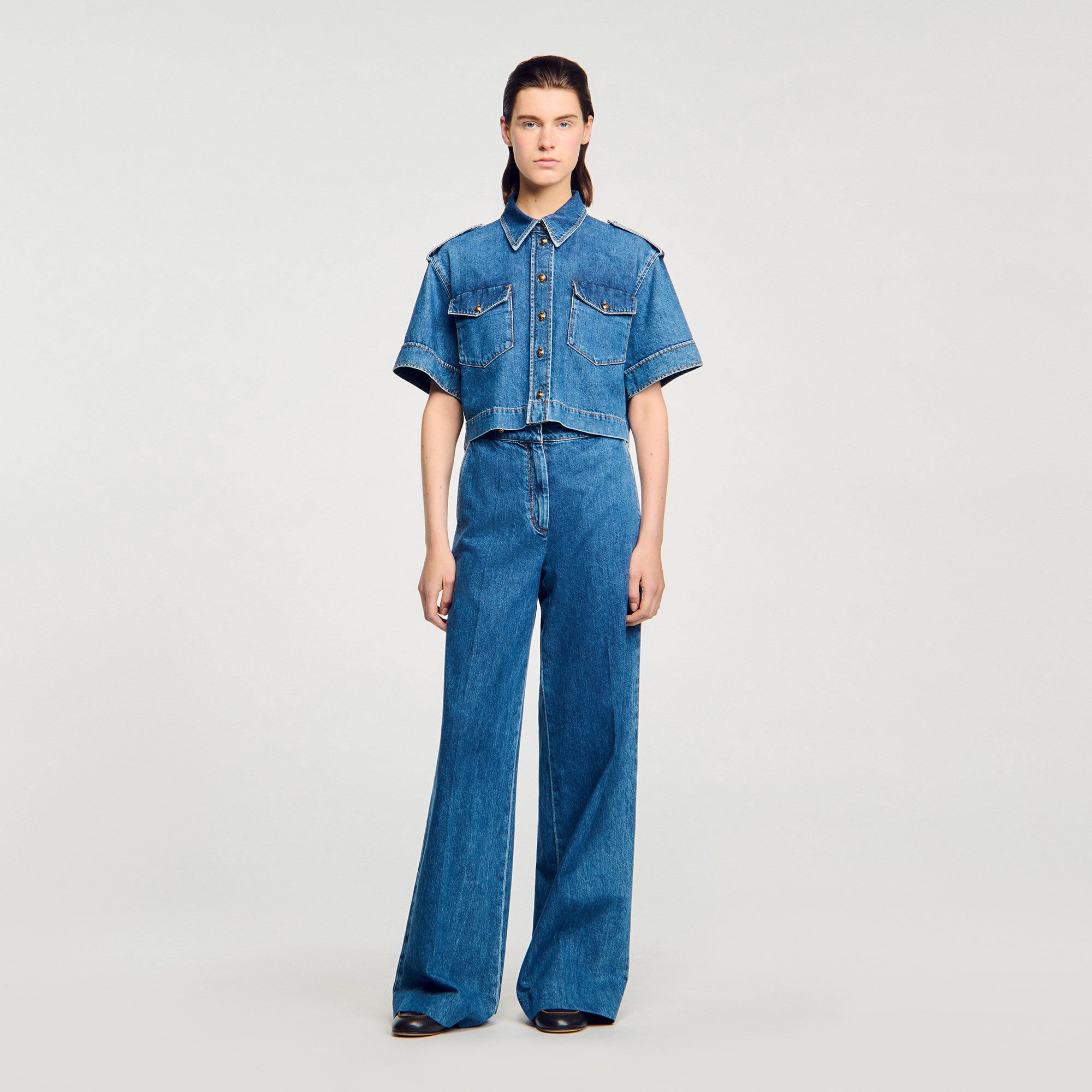 Camicia corta in denim