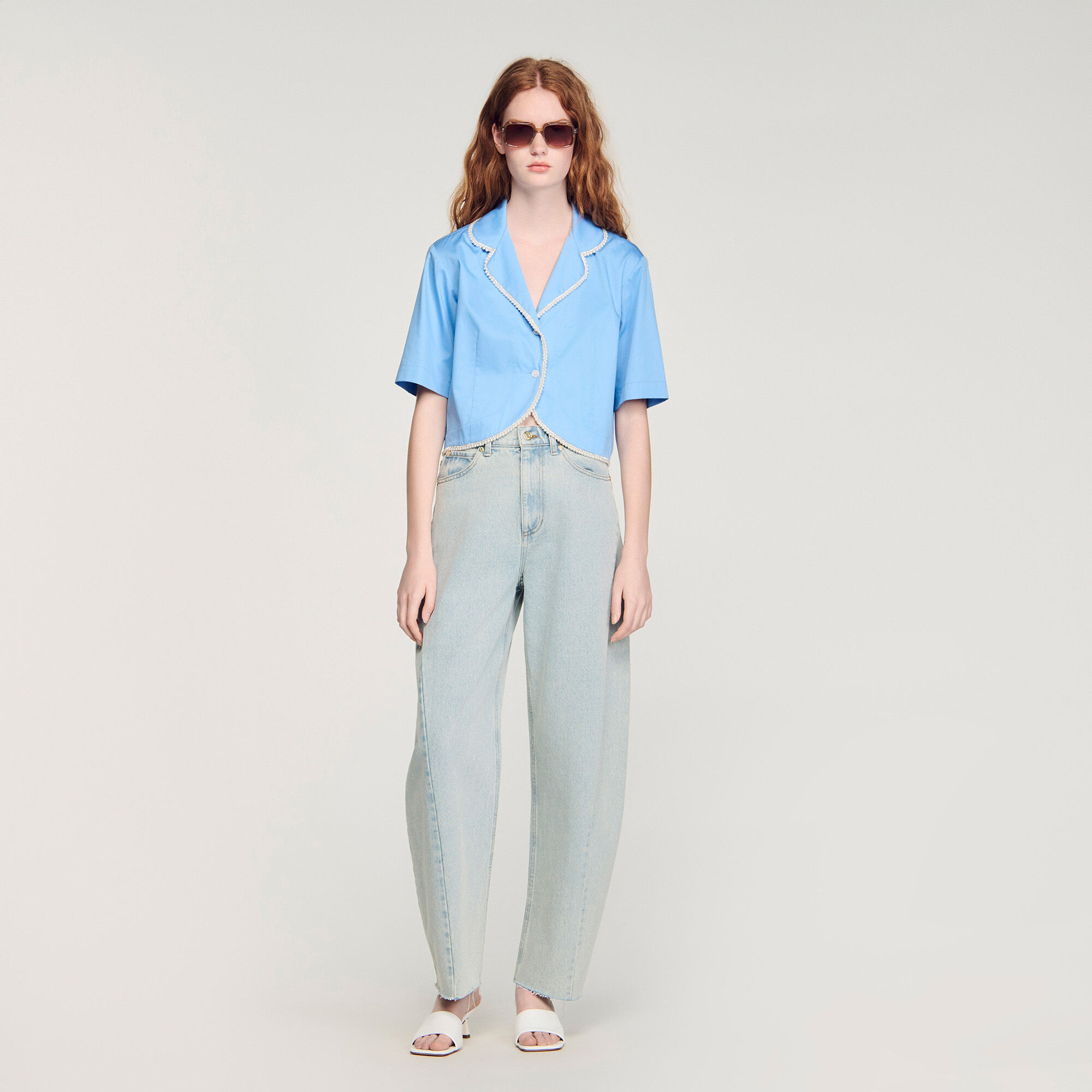 Camicia in cotone con bordo perle