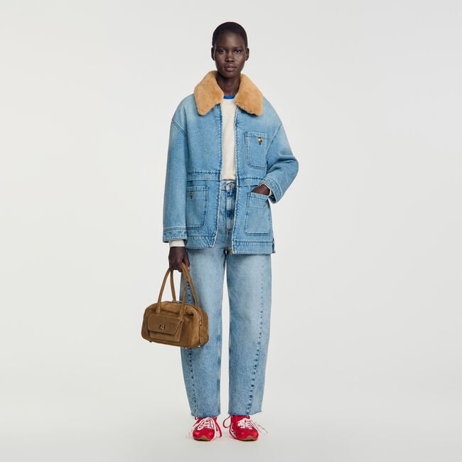 Cappotto in denim con ecopelliccia