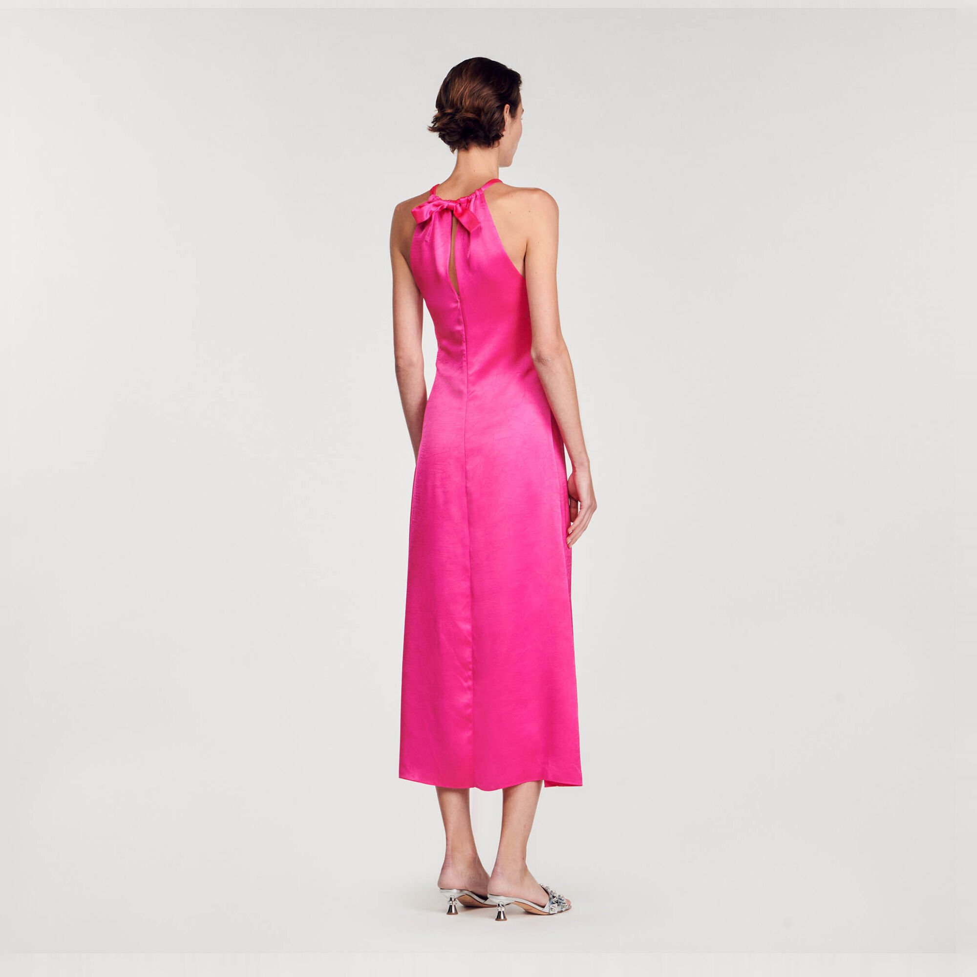 Abito lungo satinato arricciato