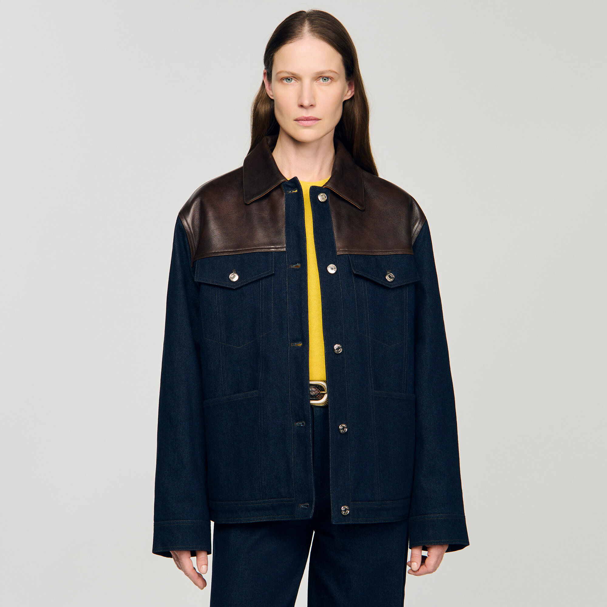Giubbotto in denim e pelle