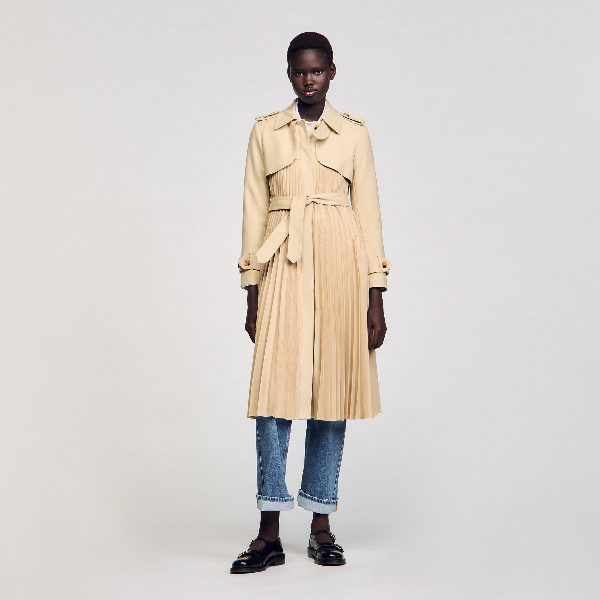 Trench plissettato con cintura