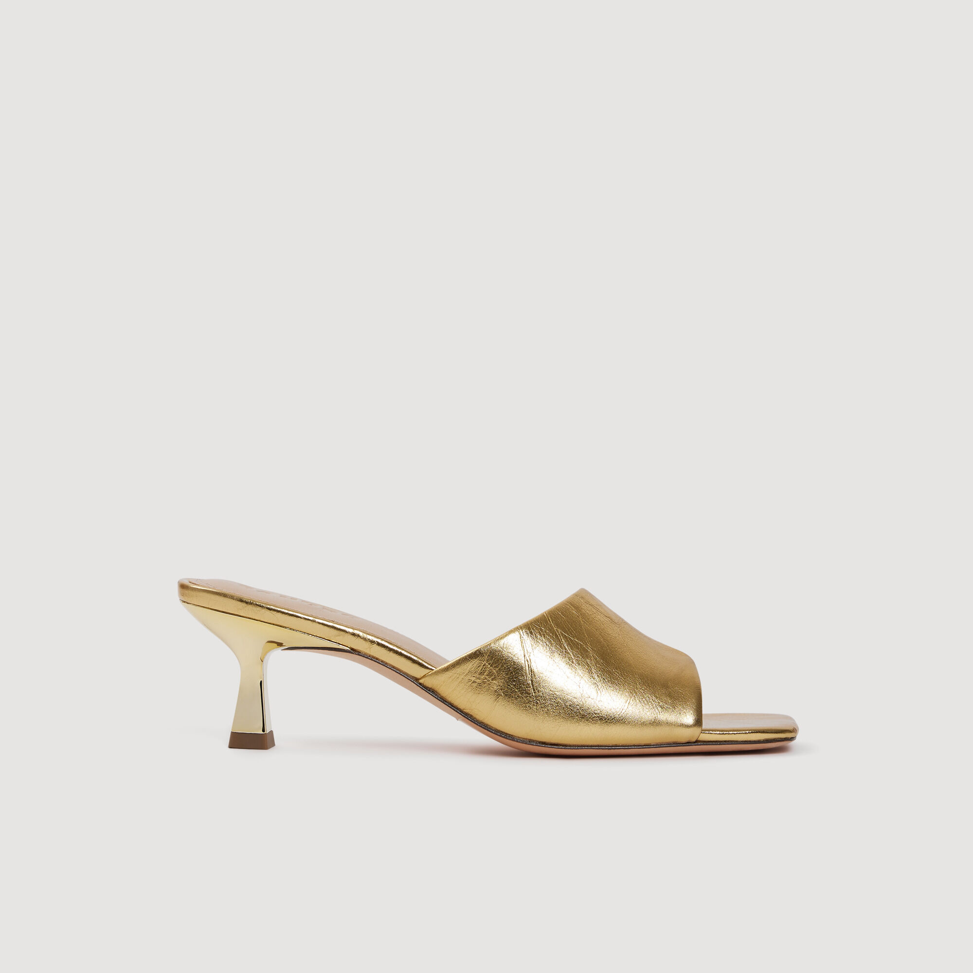 Mules con tacco pelle metallizzata giallo / arancione da donna