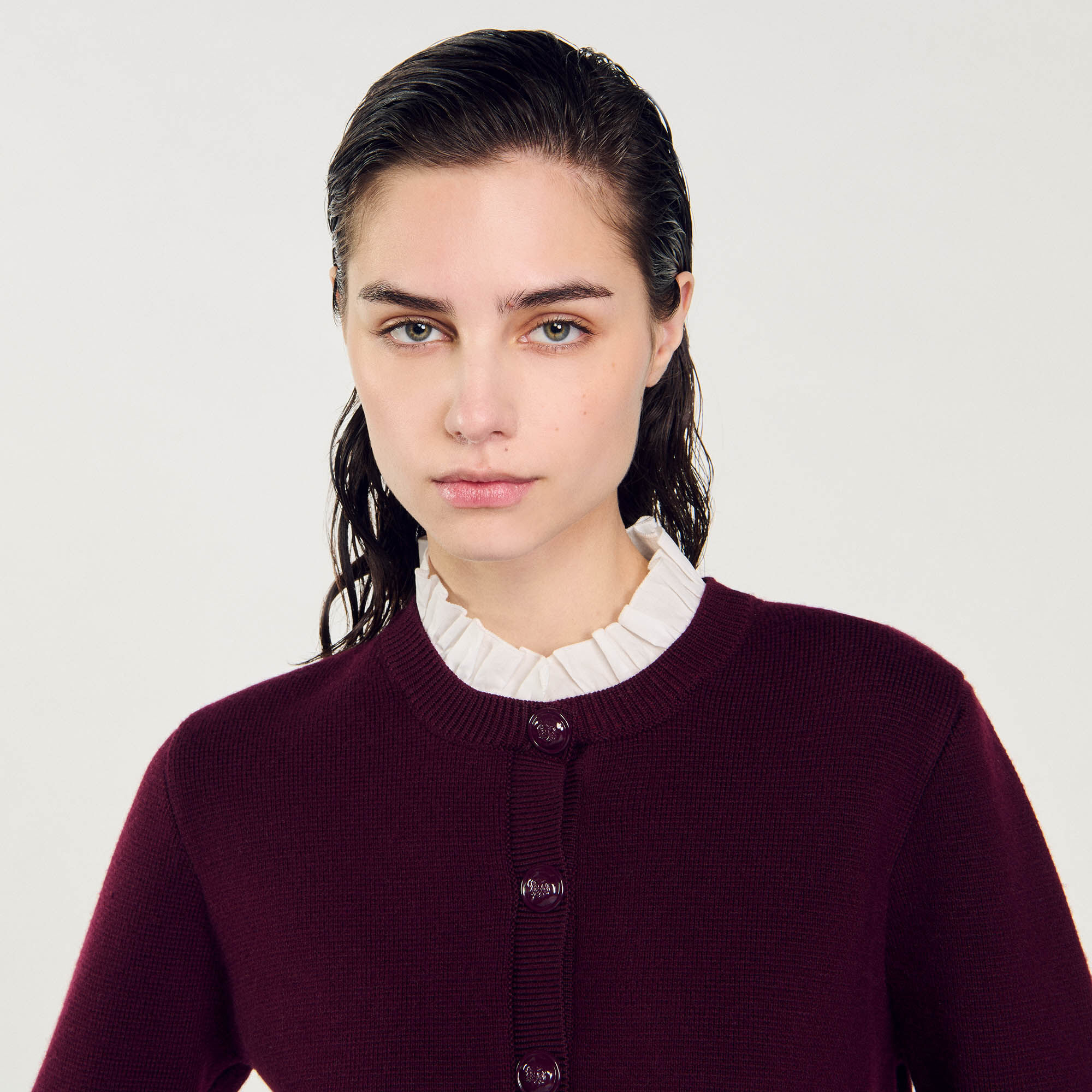 Cardigan in maglia con collo arricciato