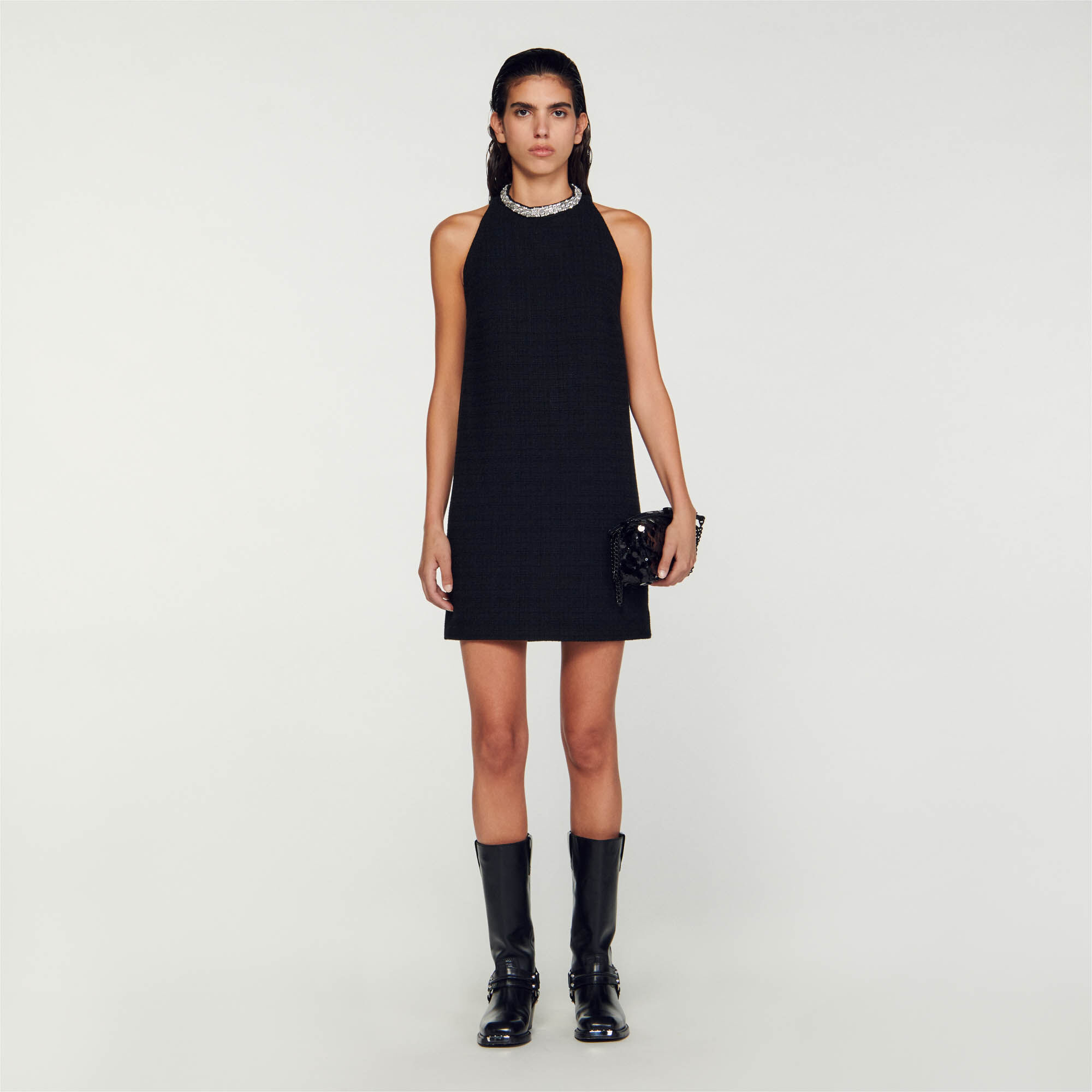 Abito con scollo gioiello nero grigio da donna Sandro Paris