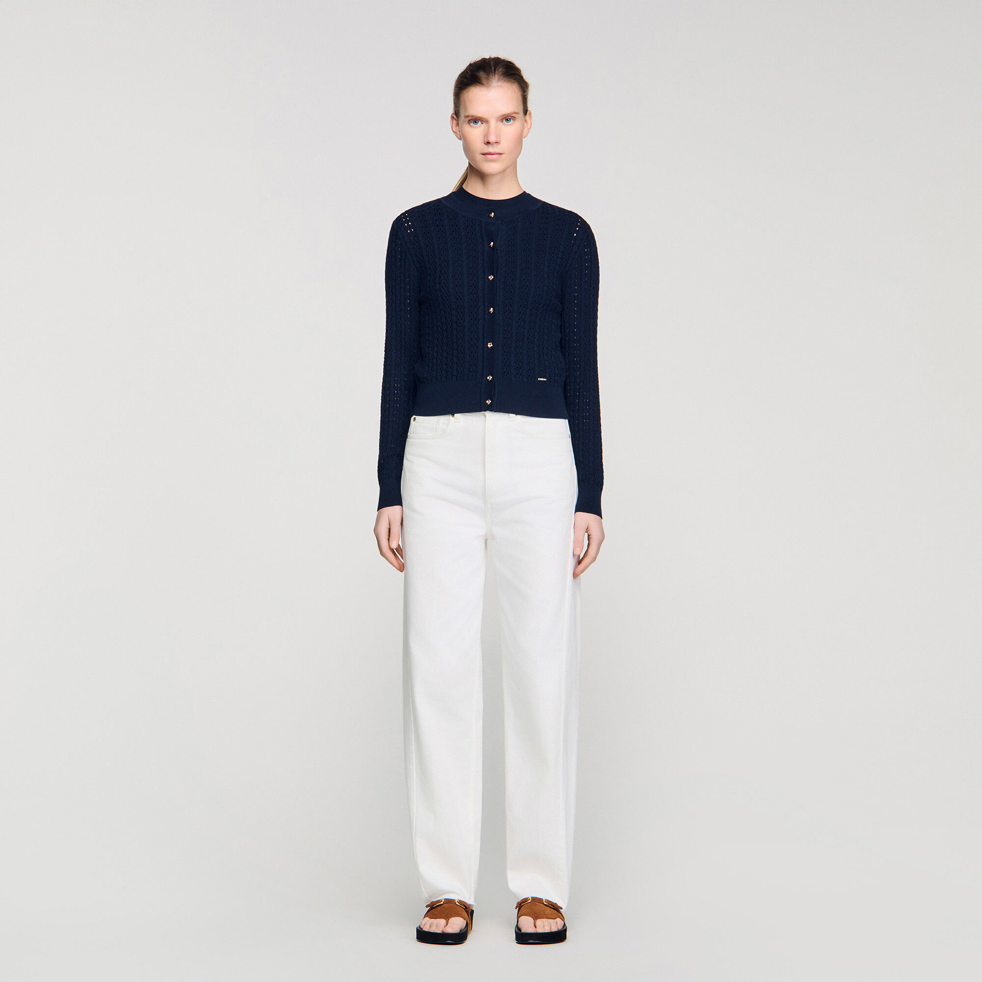 Cardigan corto in maglia lavorata