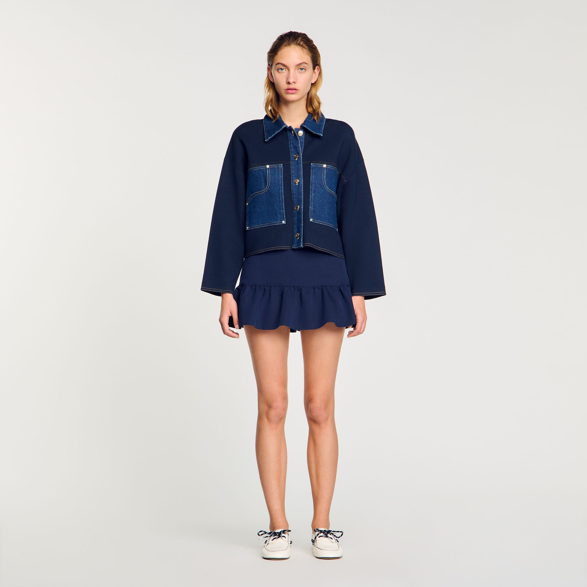Cardigan con dettagli in denim