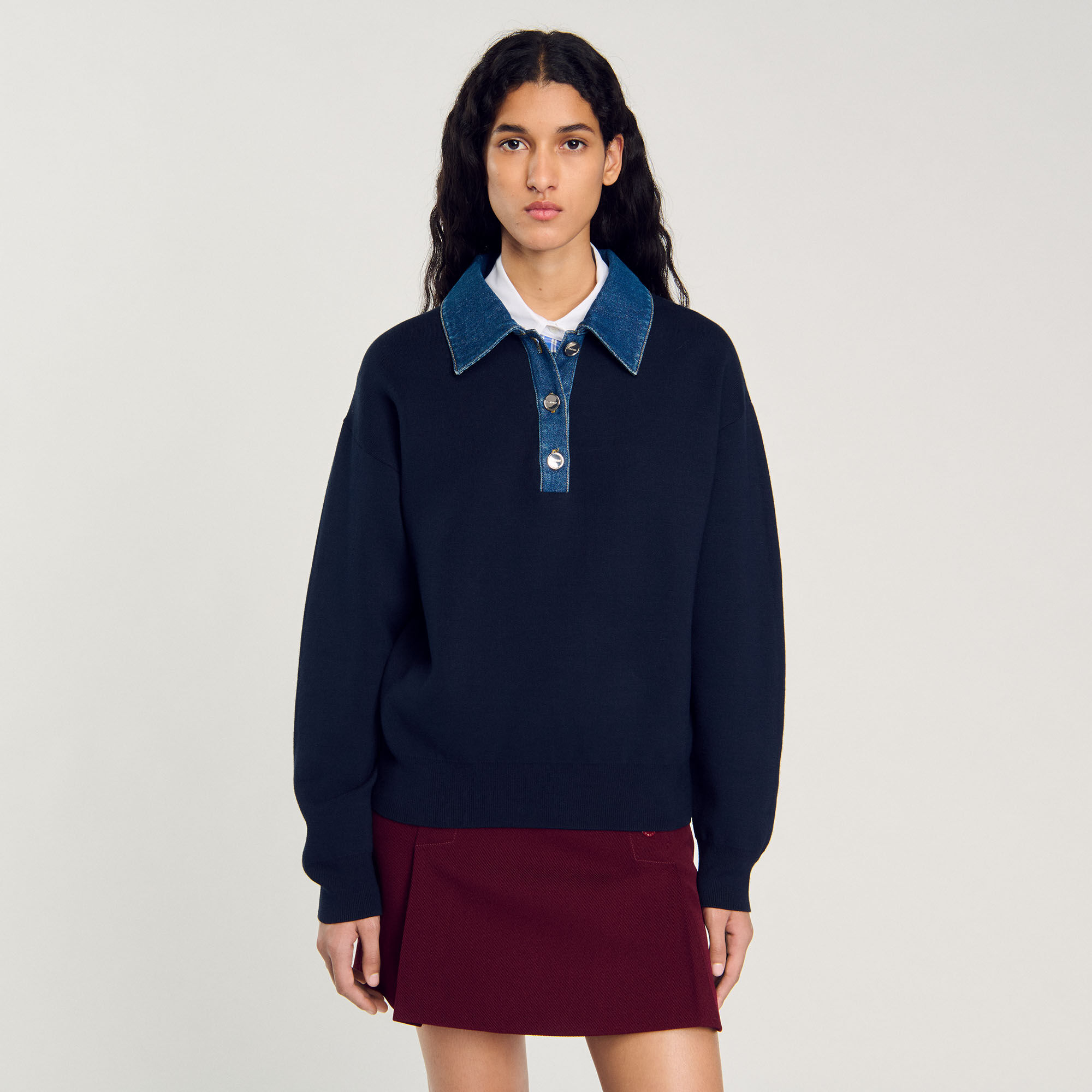 Maglione con colletto in jeans