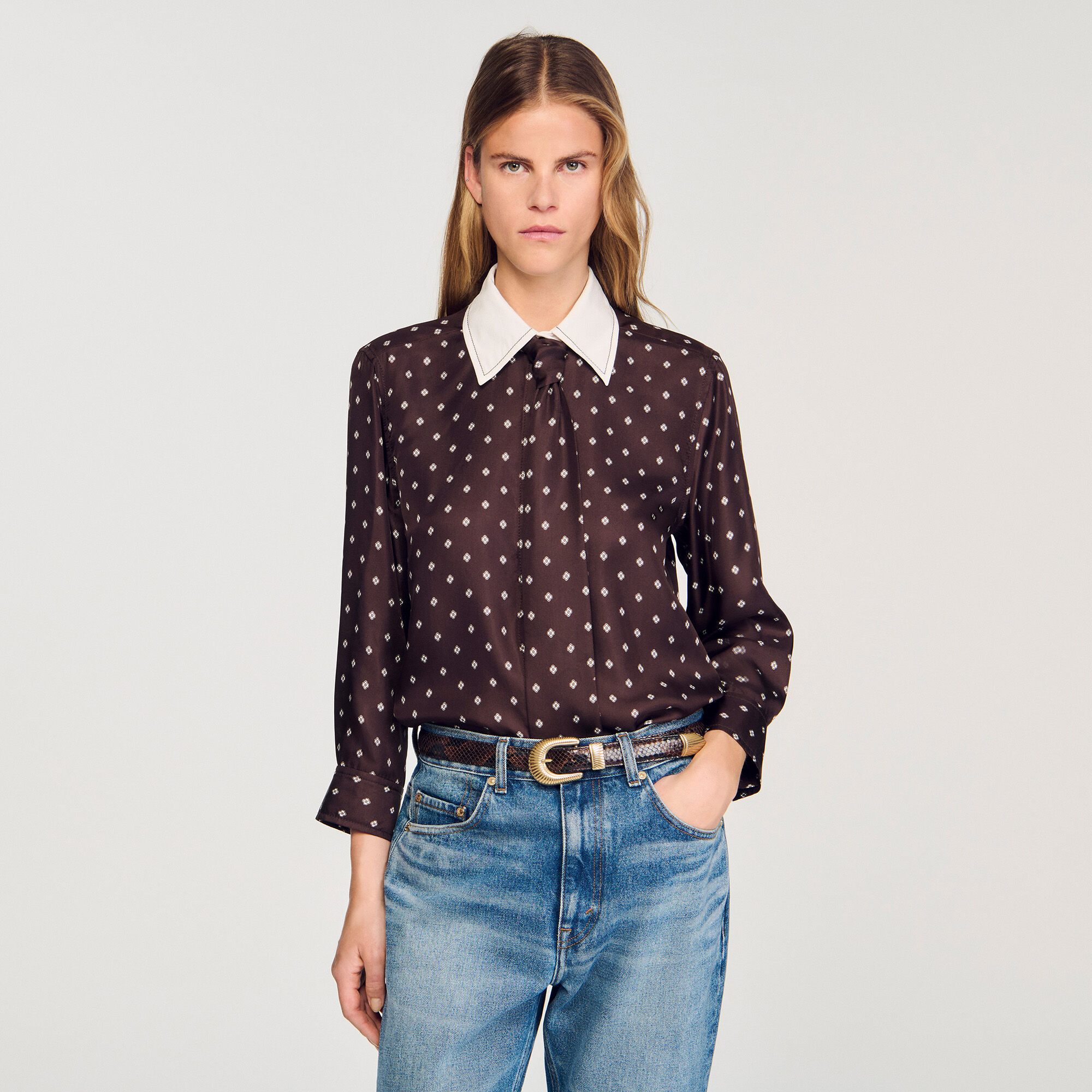 Camicia fluida stampata a cravatta