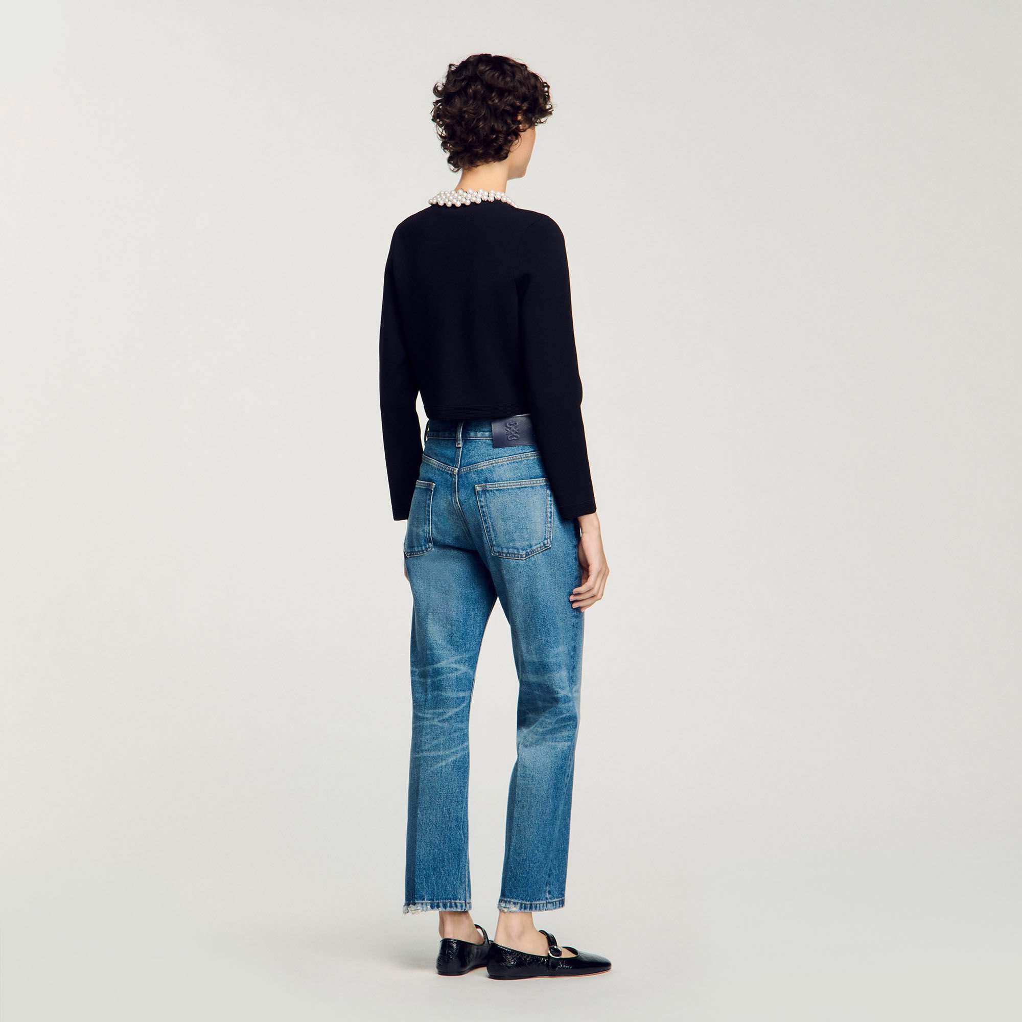 Cardigan con colletto con perline