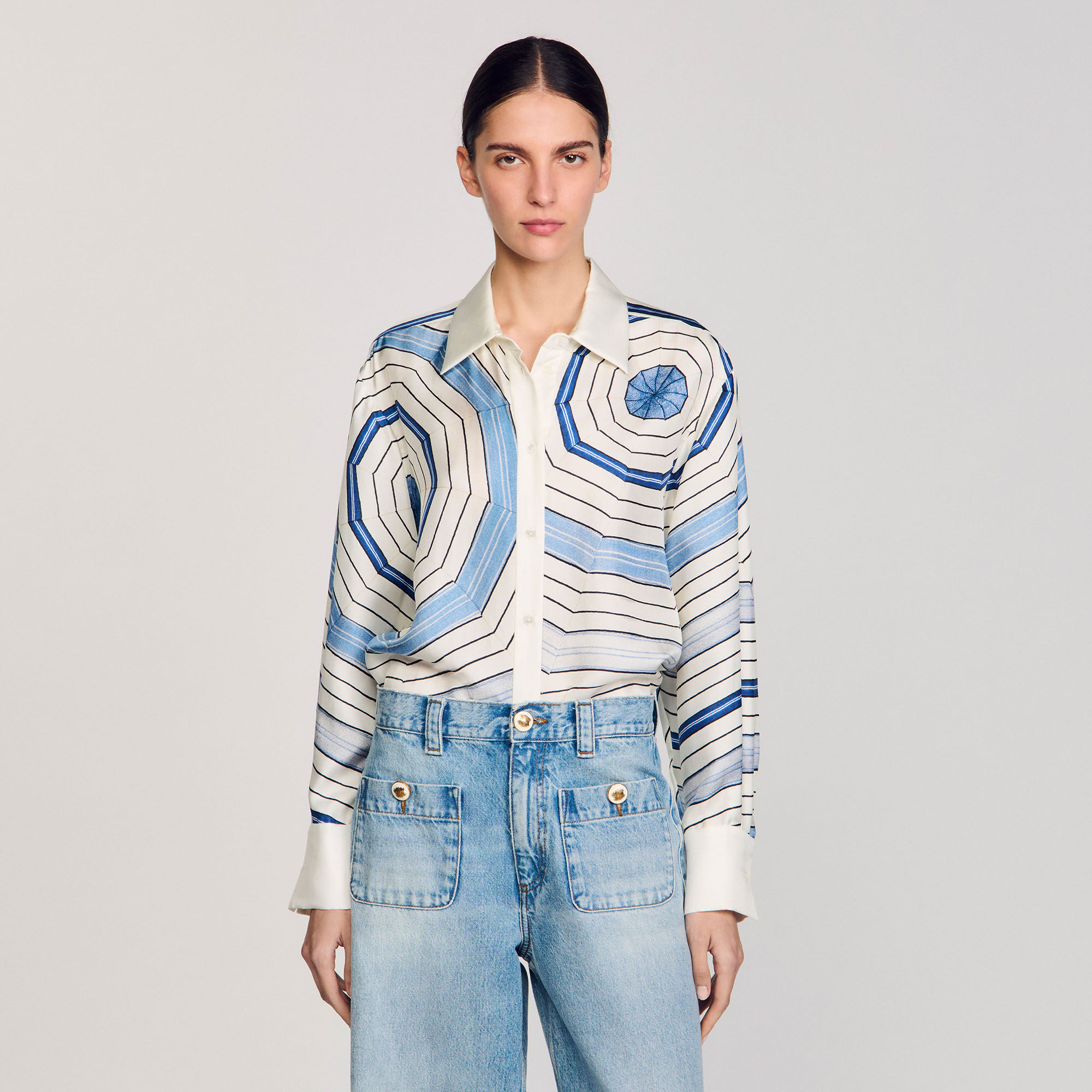 Camicia in seta stampa a spirali