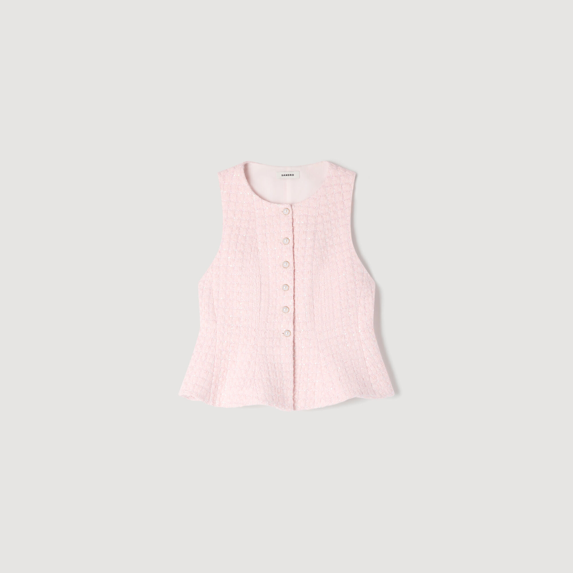 Gilet in tweed con quadri perlati