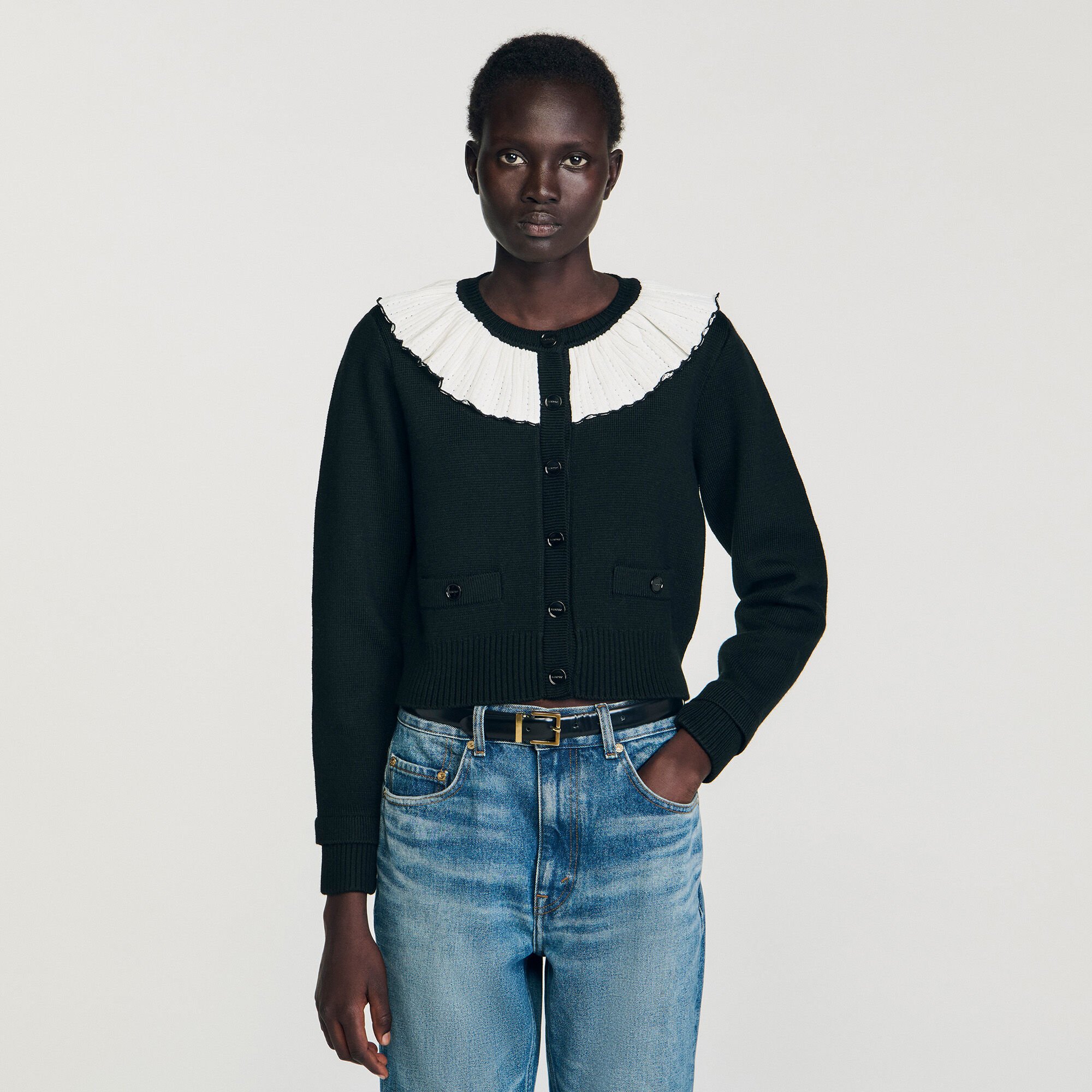 Cardigan con colletto a contrasto