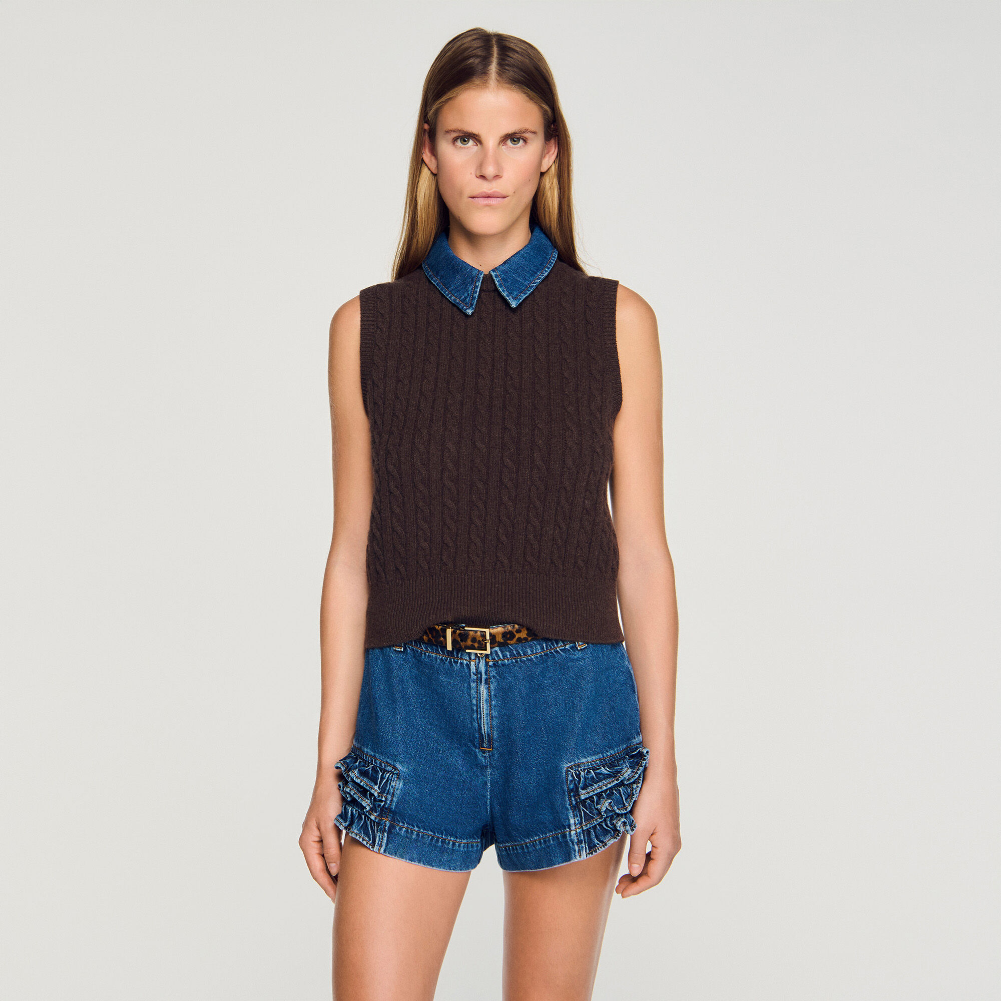 Maglione in maglia e denim