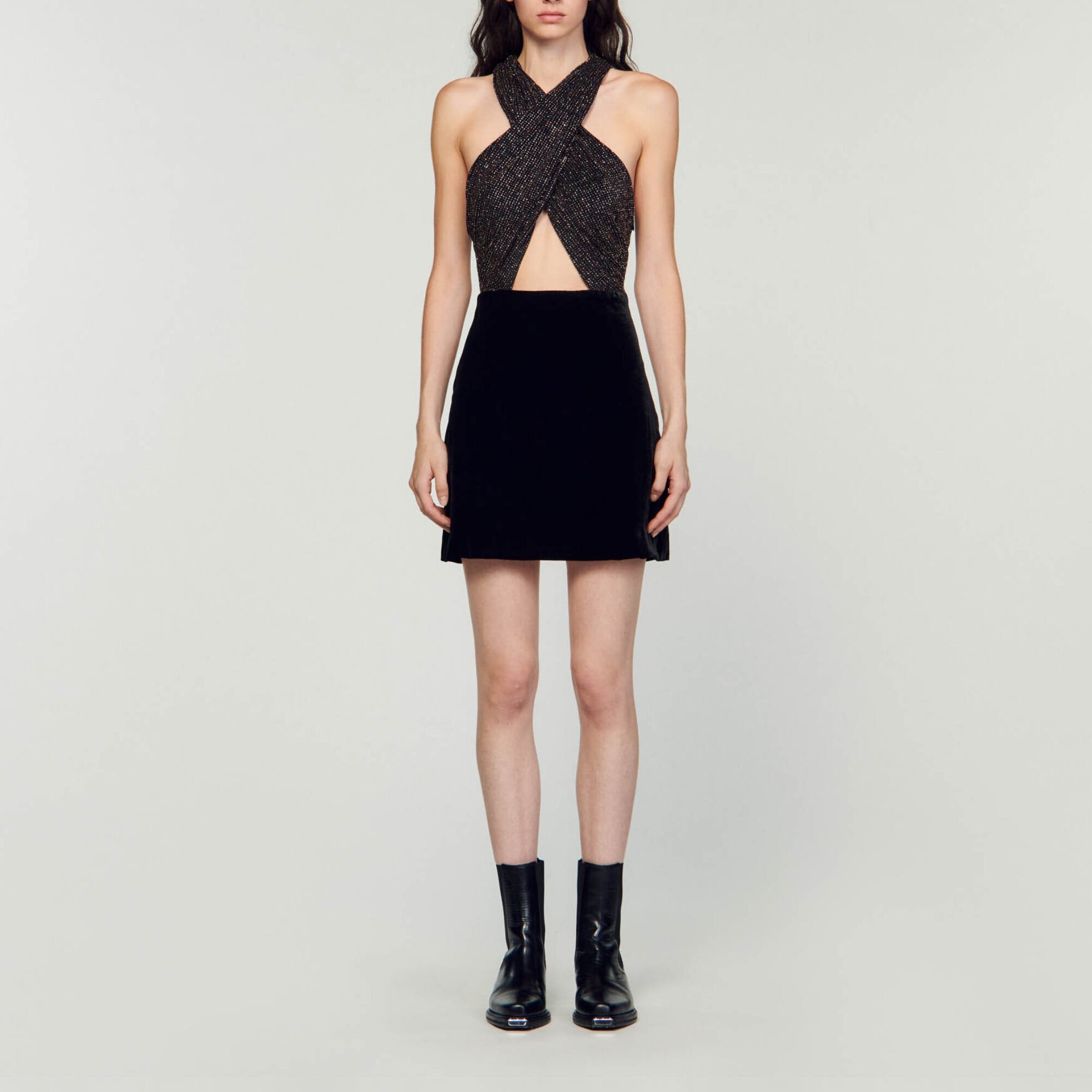 Abito corto in doppio materiale