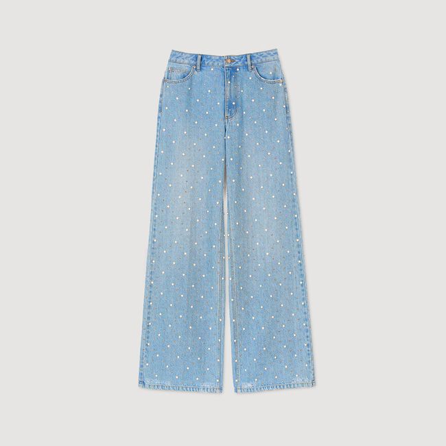 Jeans con strass e perline