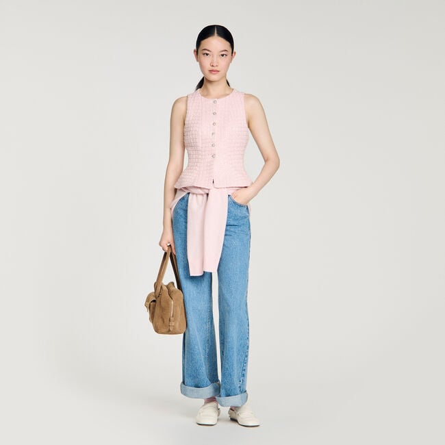 Gilet in tweed con quadri perlati