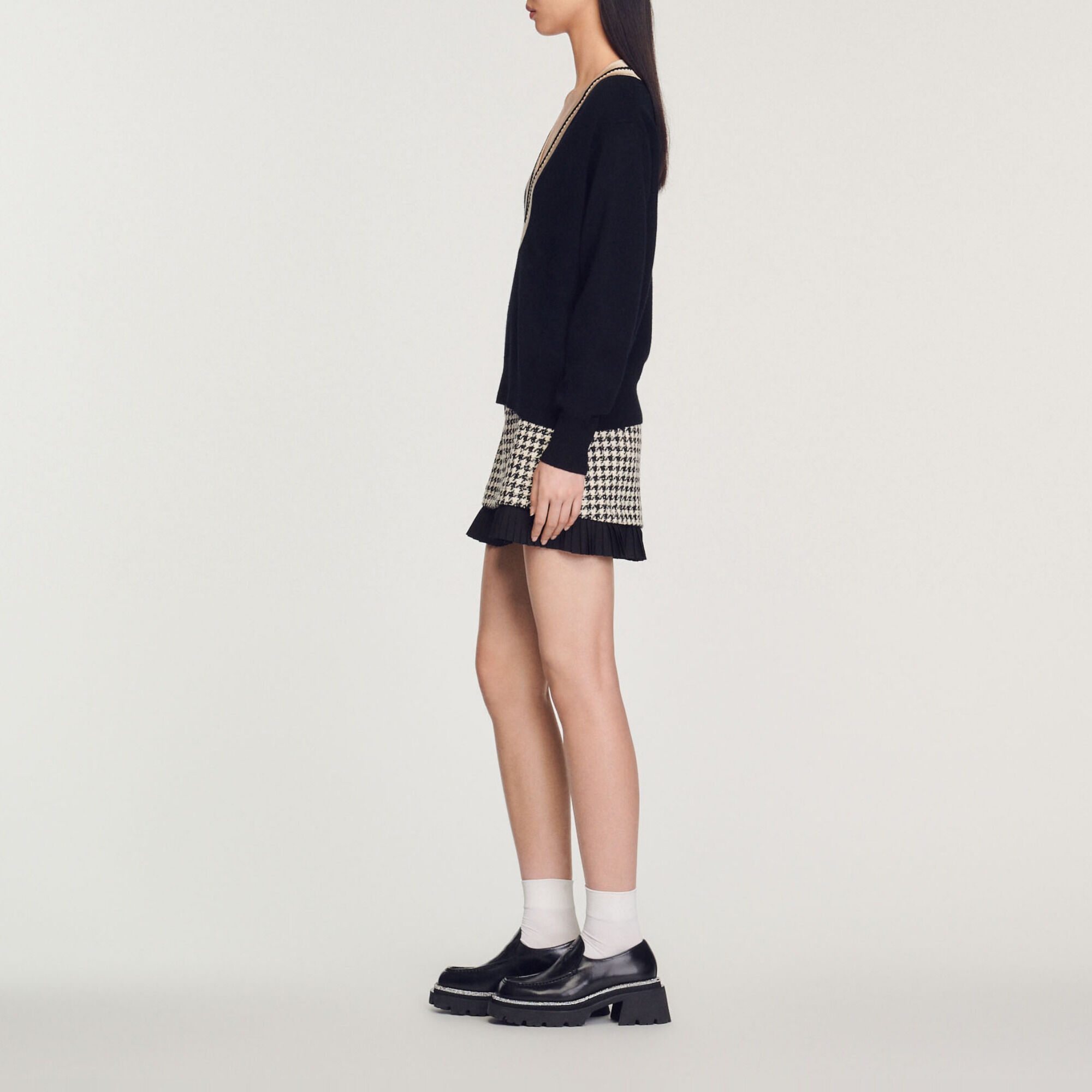 Pullover con scollo a V contrasto - Donna | Sandro