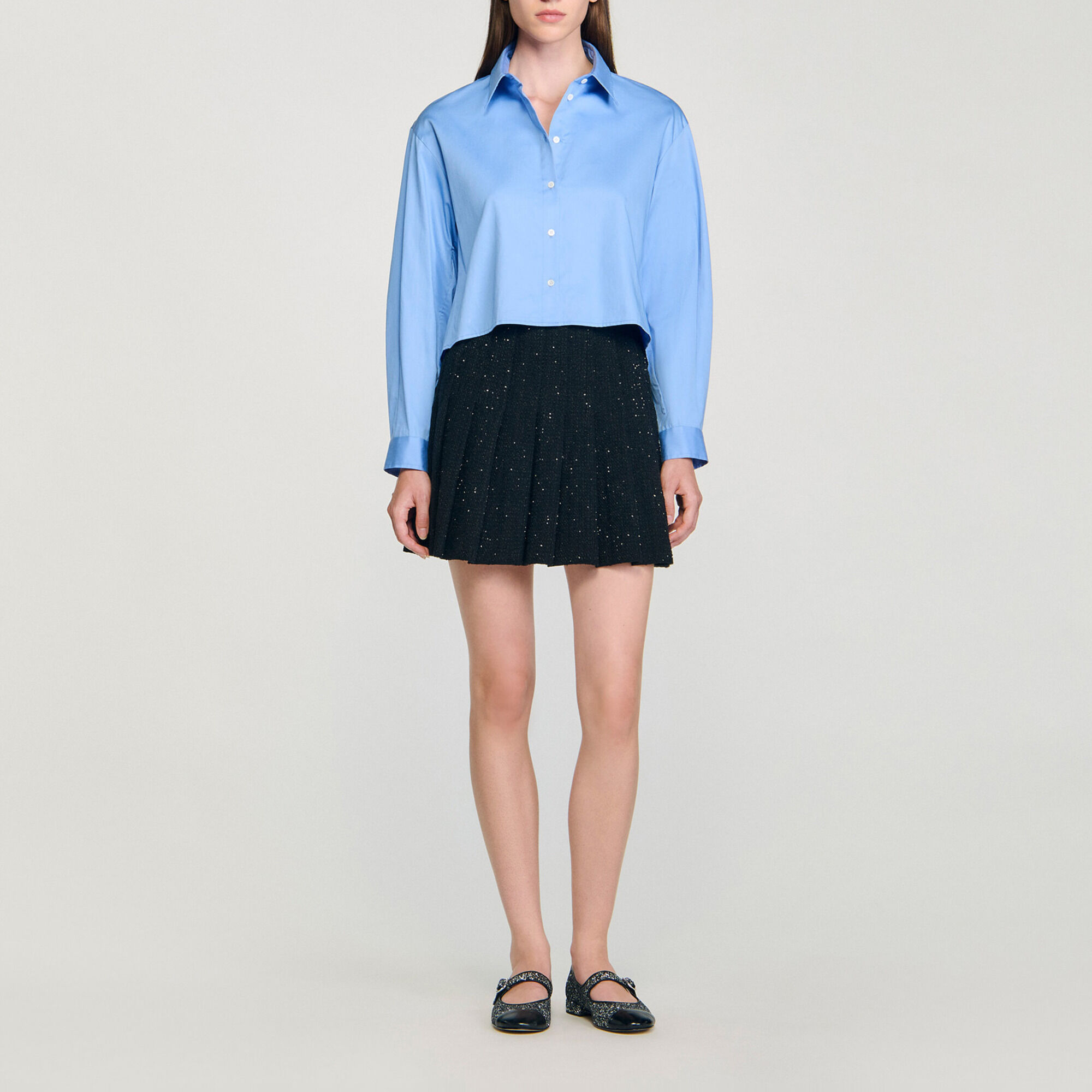 Gonna corta plissettata in tweed - Donna | Sandro