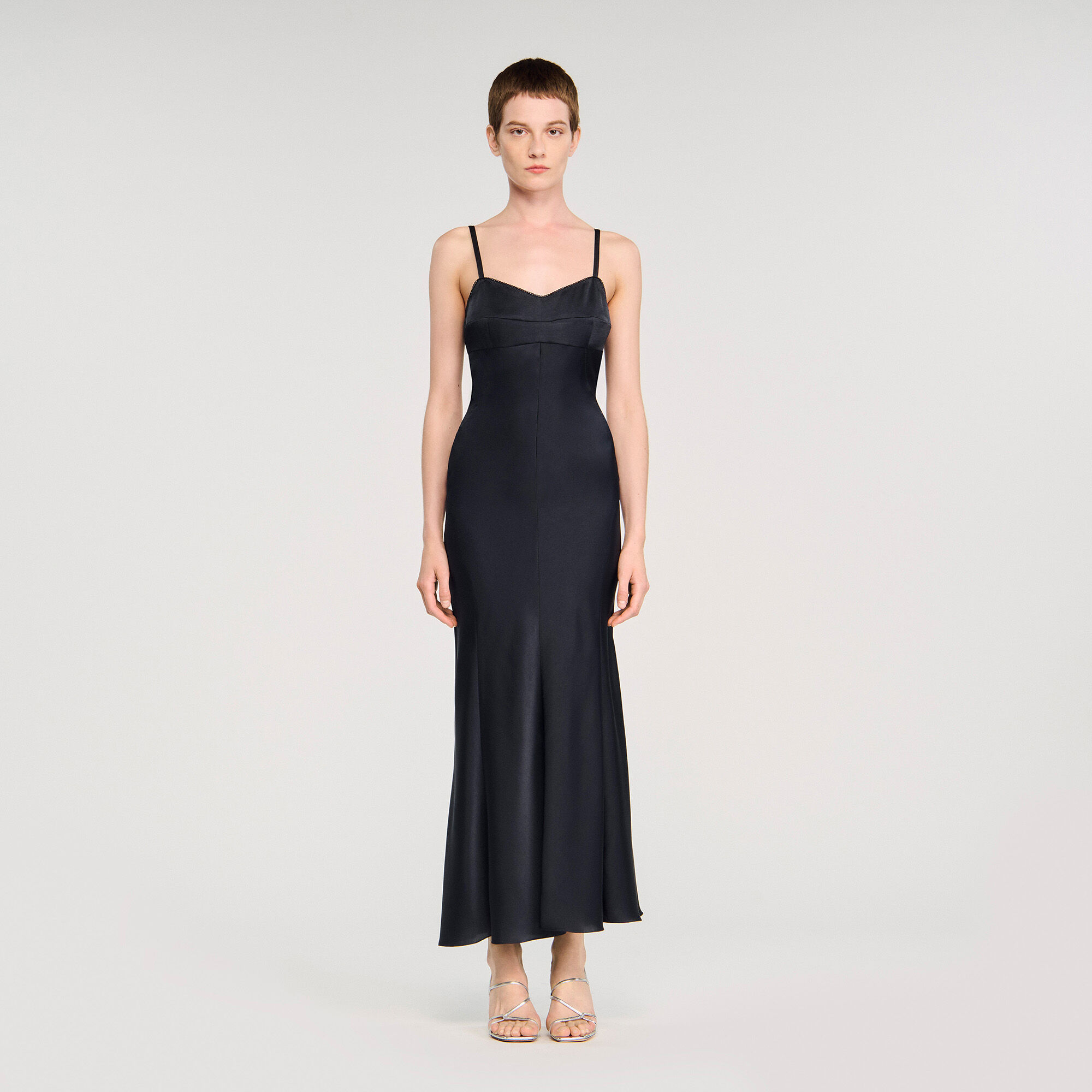 Abito lungo satinato blu da donna | Sandro Paris