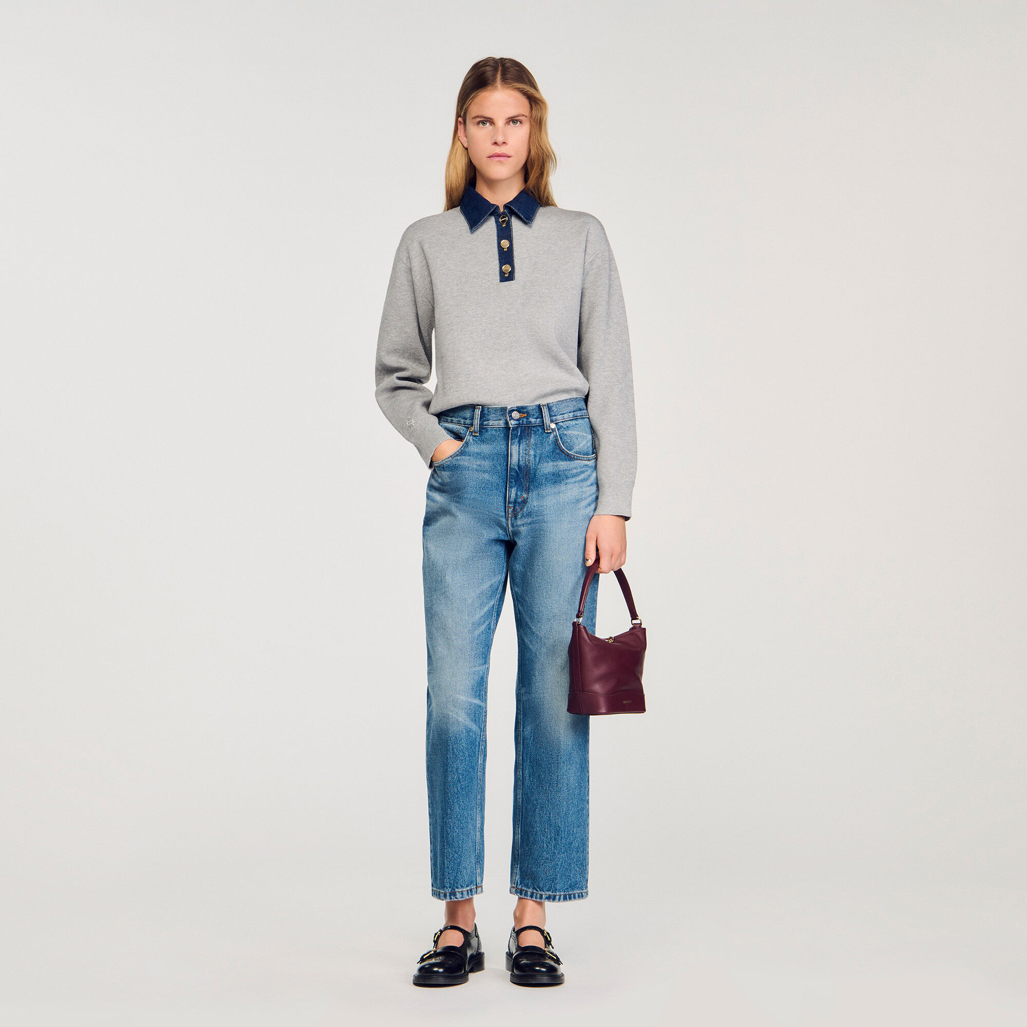 Maglione con colletto in jeans