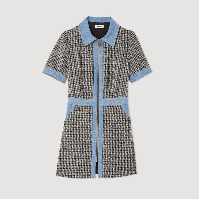Abito corto in tweed e denim