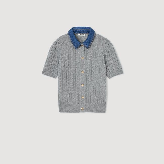 Cardigan con colletto in denim