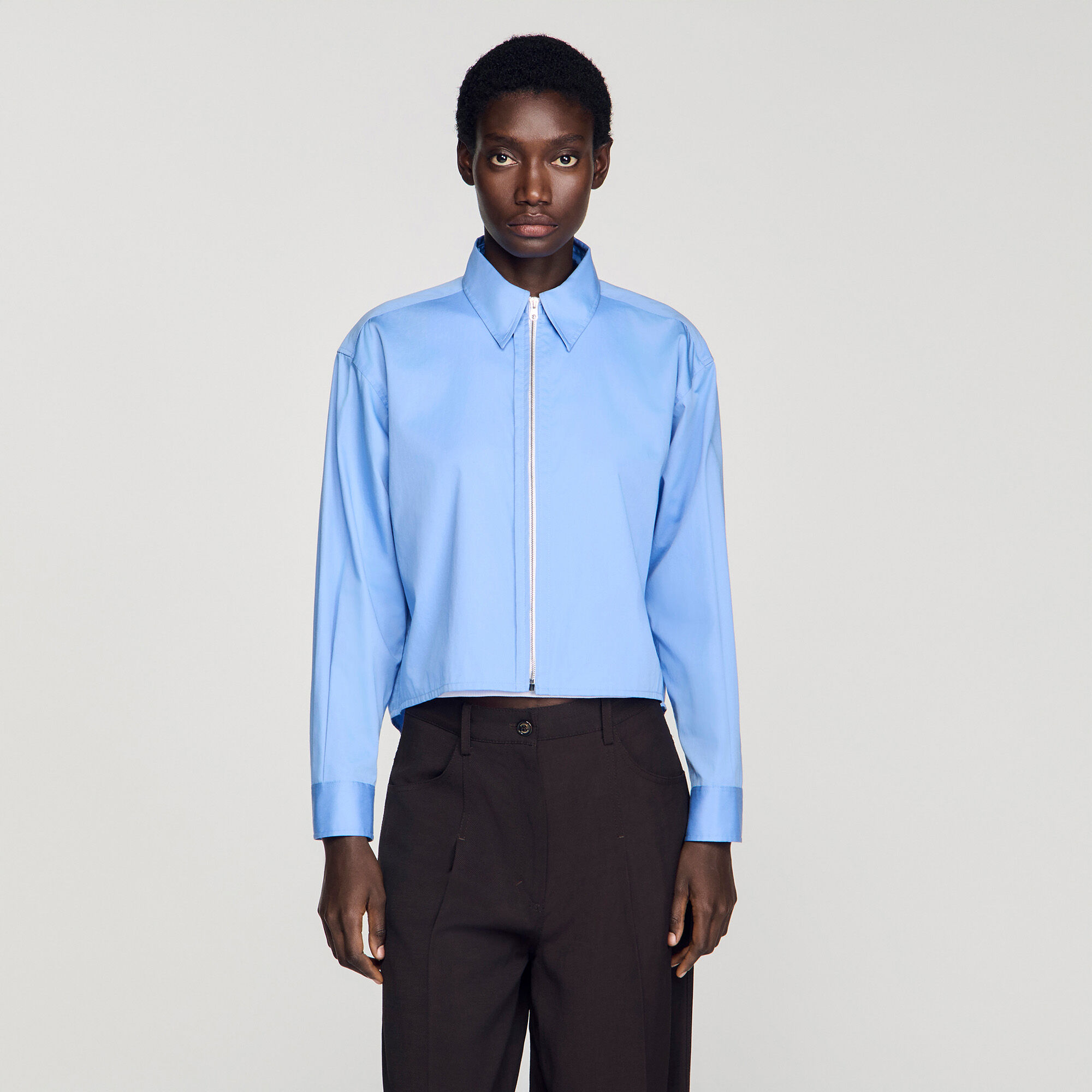 Camicia corta zippata cotone logo