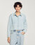 Camicia di jeans con scollo perlato