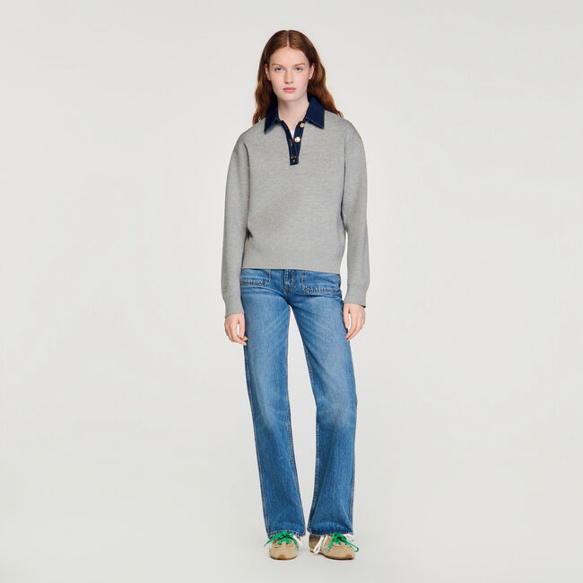 Maglione con colletto in jeans