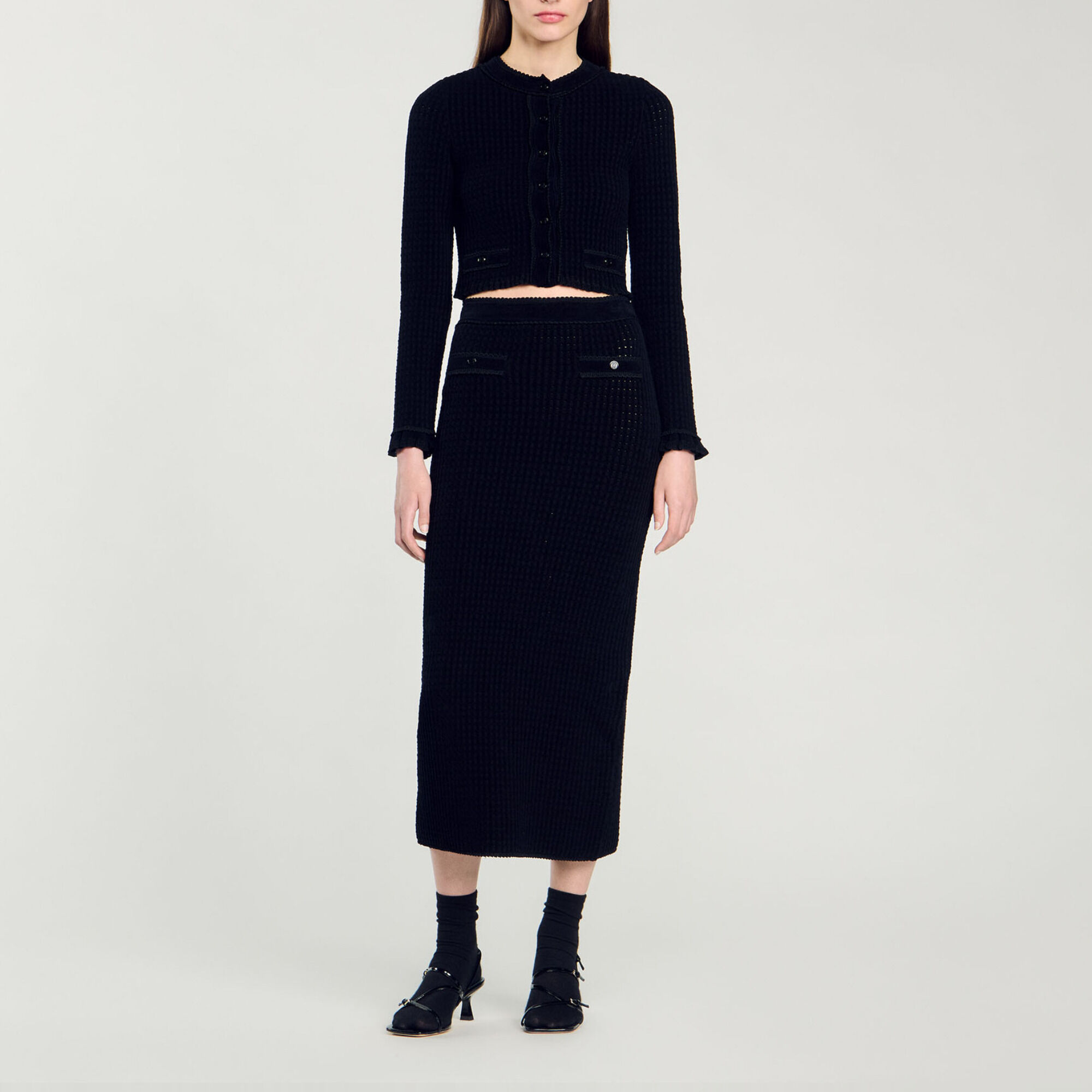 Gonna midi in maglia vellutata - Donna | Sandro