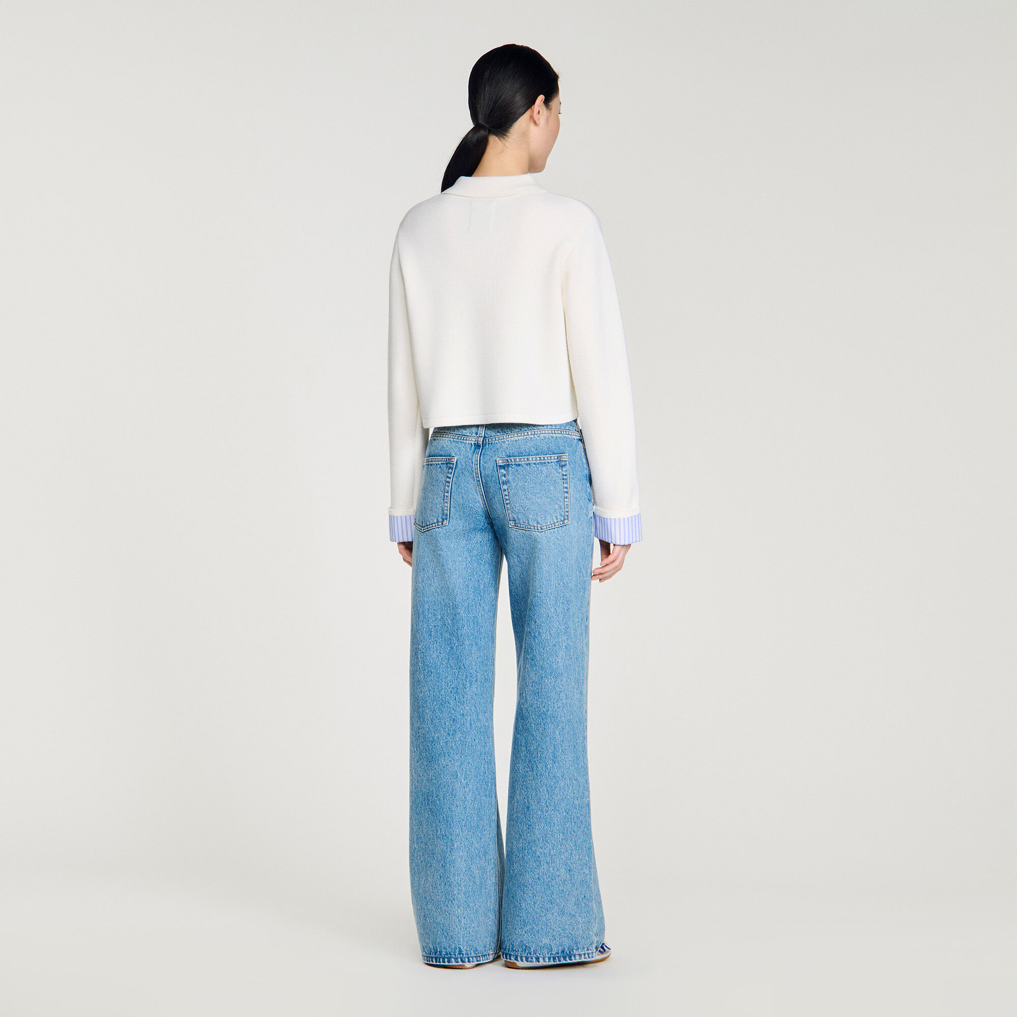 Cardigan con collo polo in popeline