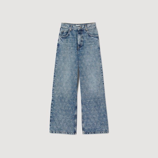 Jeans larghi con cuoricini glitterati