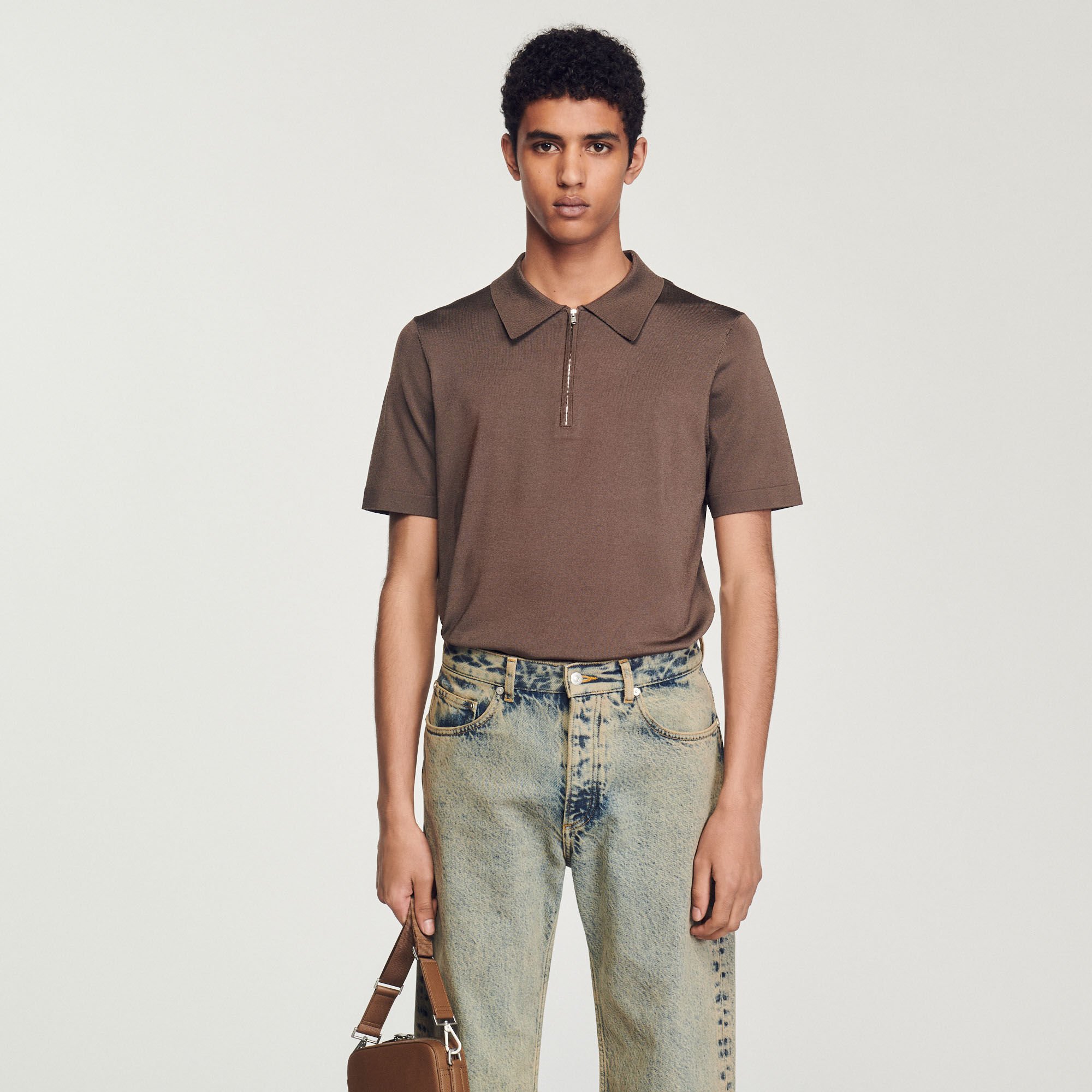 Polo in maglia con colletto con zip