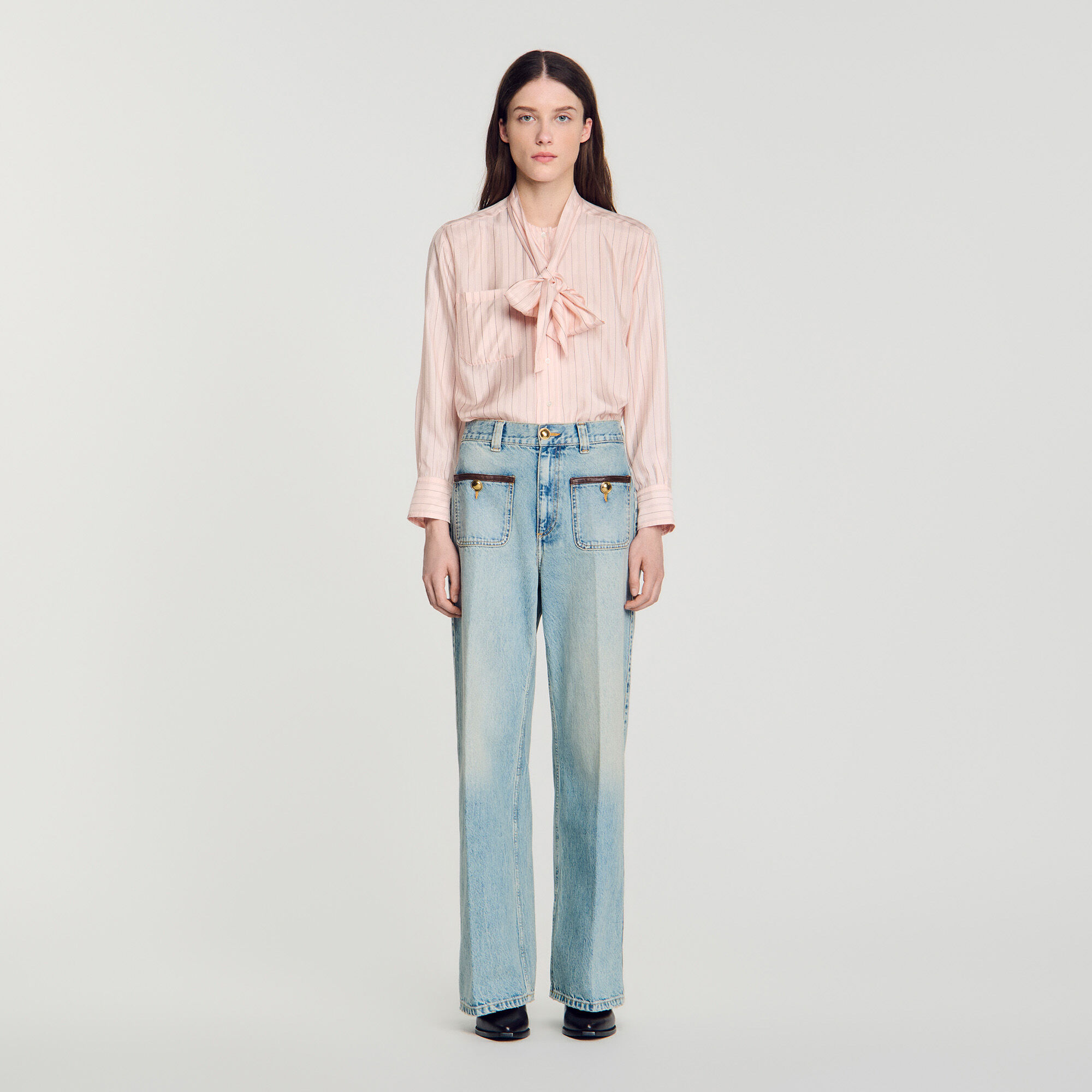 Jeans dritti con dettagli in pelle