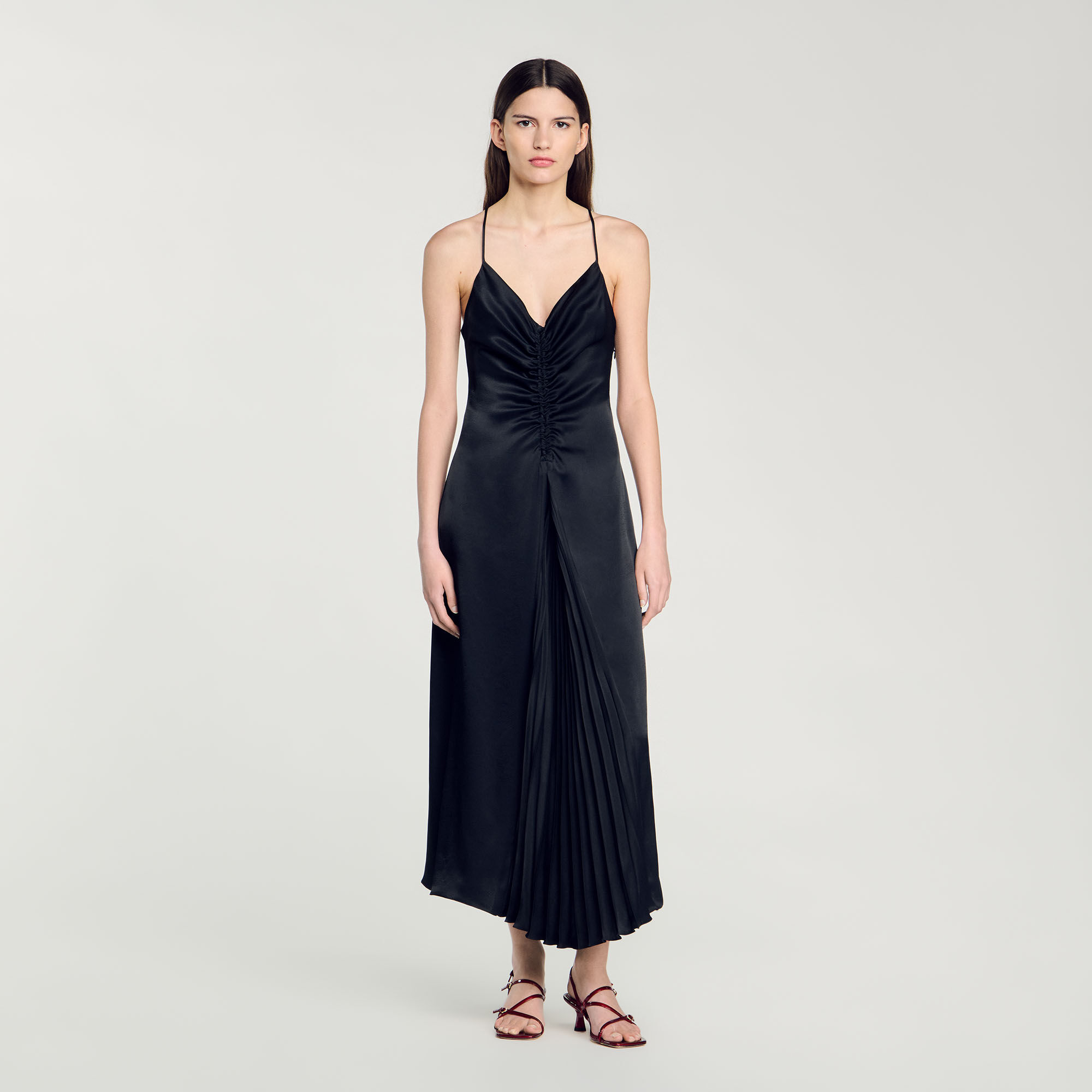 Abito lungo satinato blu da donna Sandro Paris