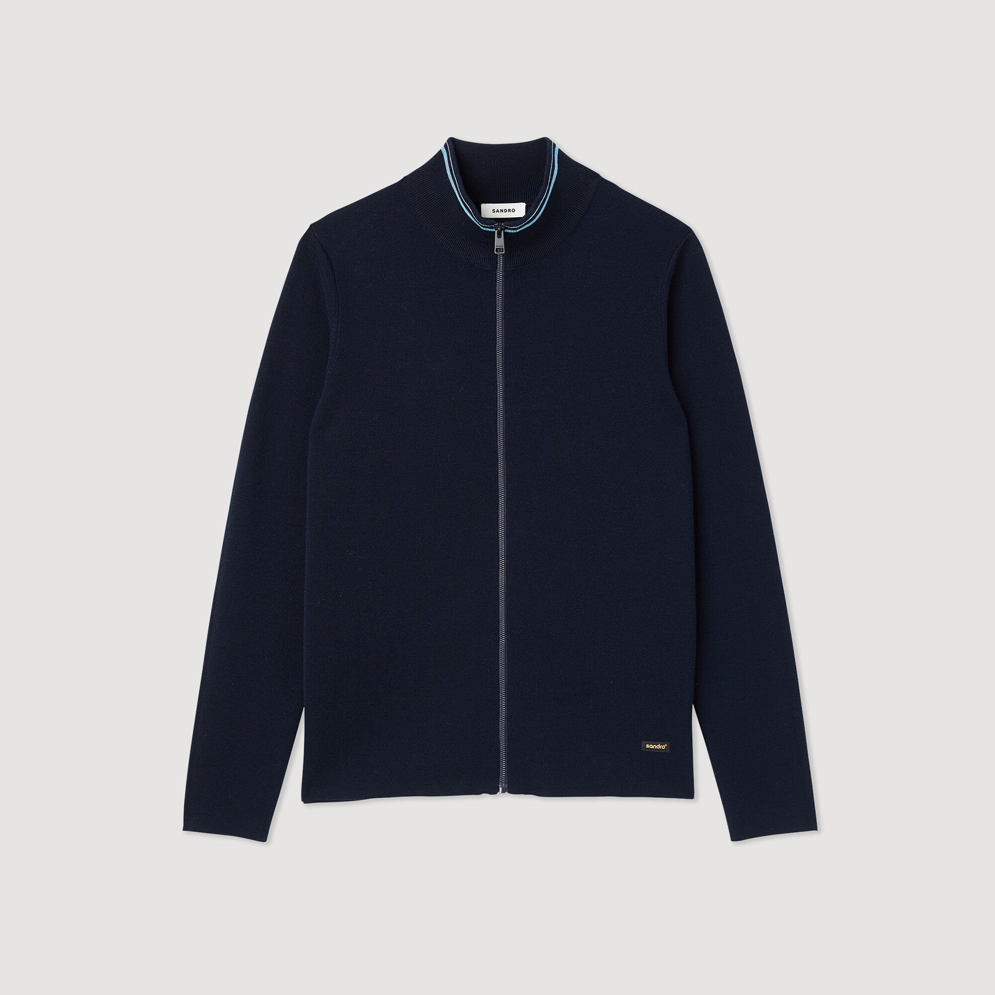 Cardigan con zip e collo a righe