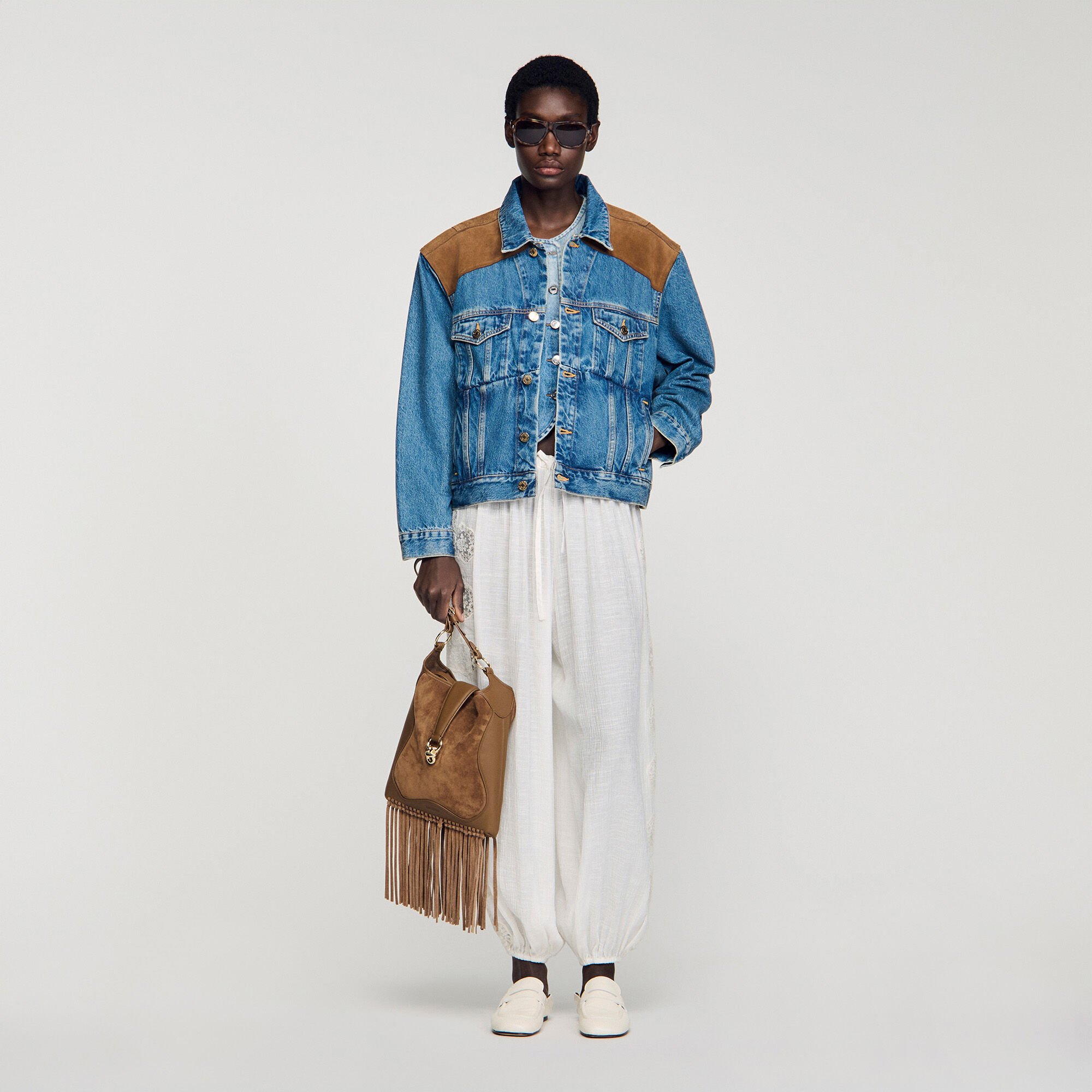 Giubbotto in denim e scamosciato