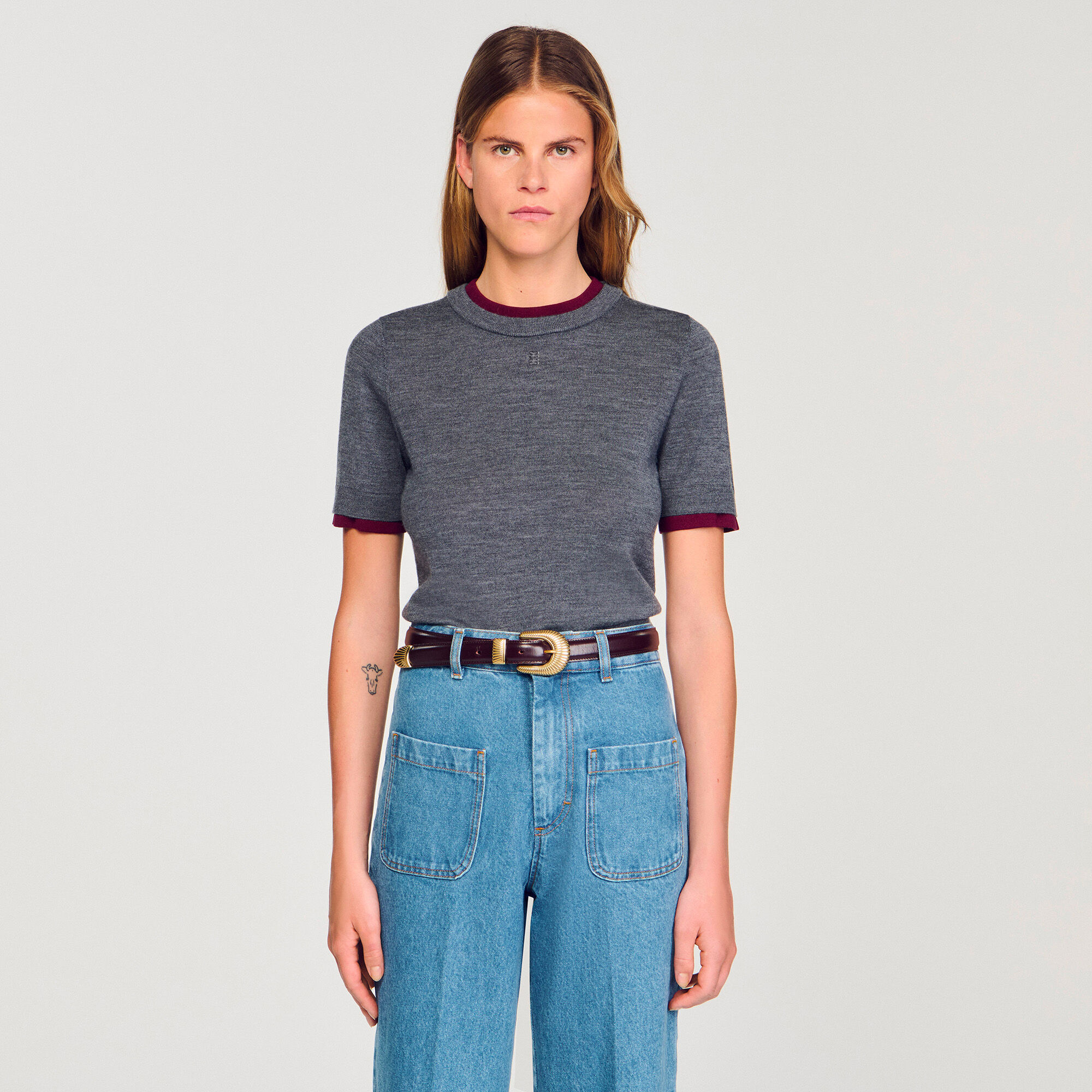 Maglione corto bicolore