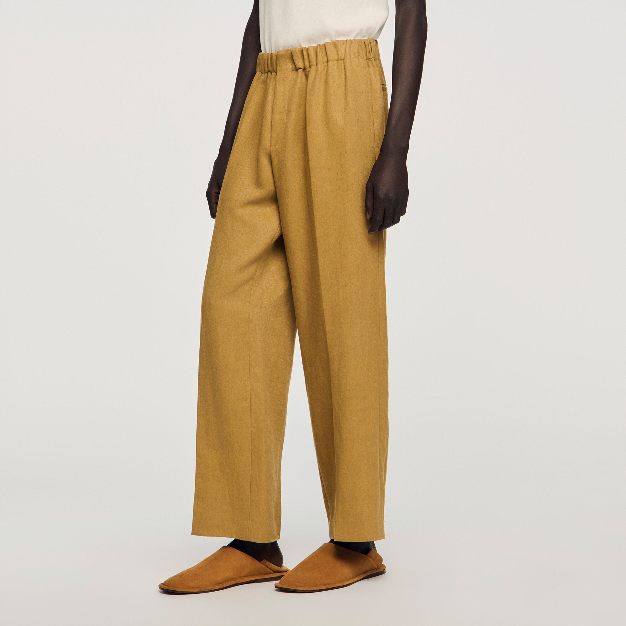 Pantaloni larghi lino con elastico
