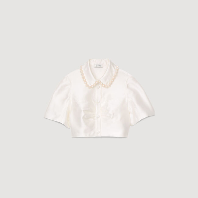 Camicia corta in raso con perline