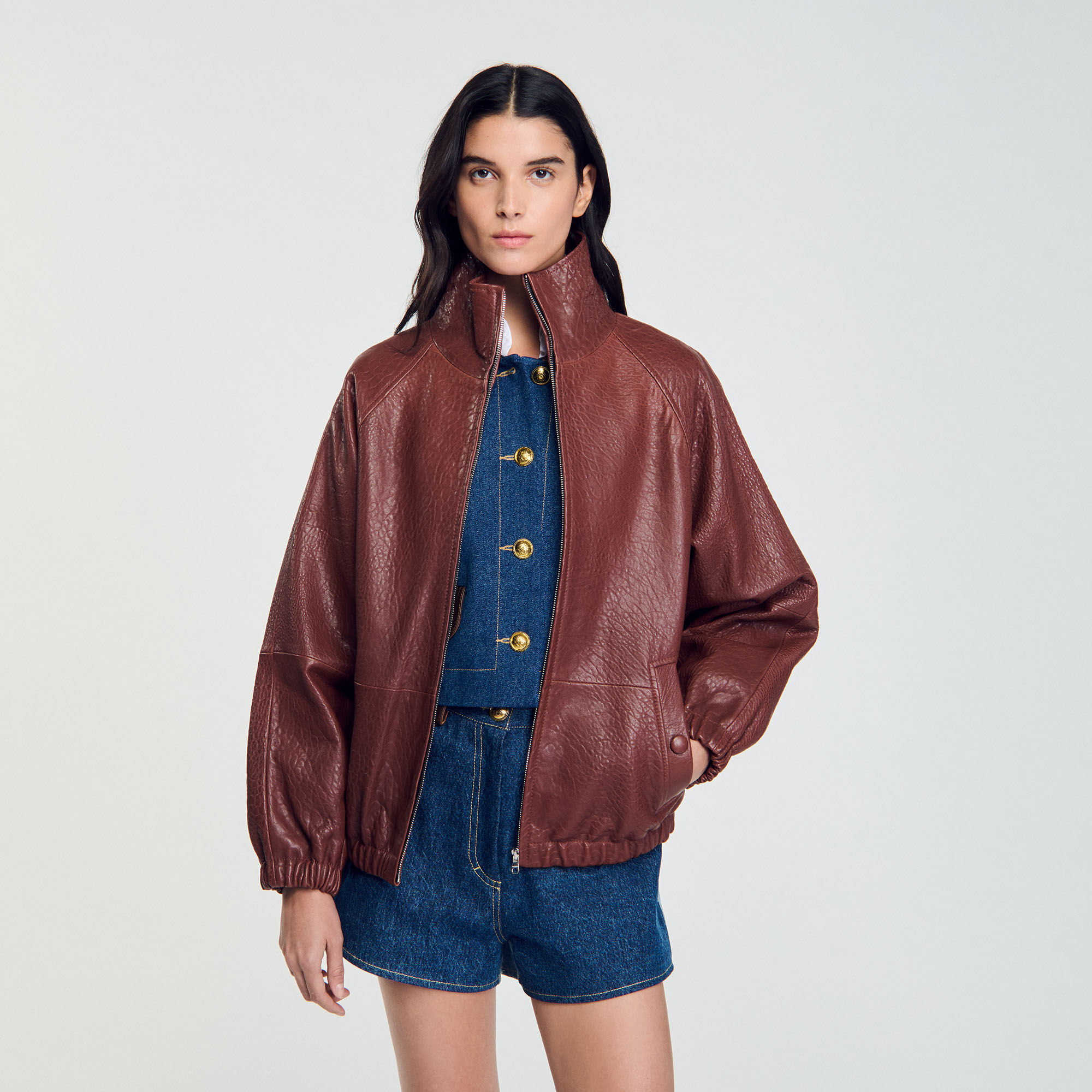 Giubbotto in pelle oversize