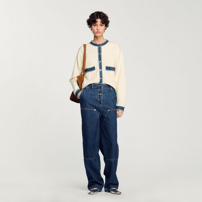 Cardigan con dettagli in denim