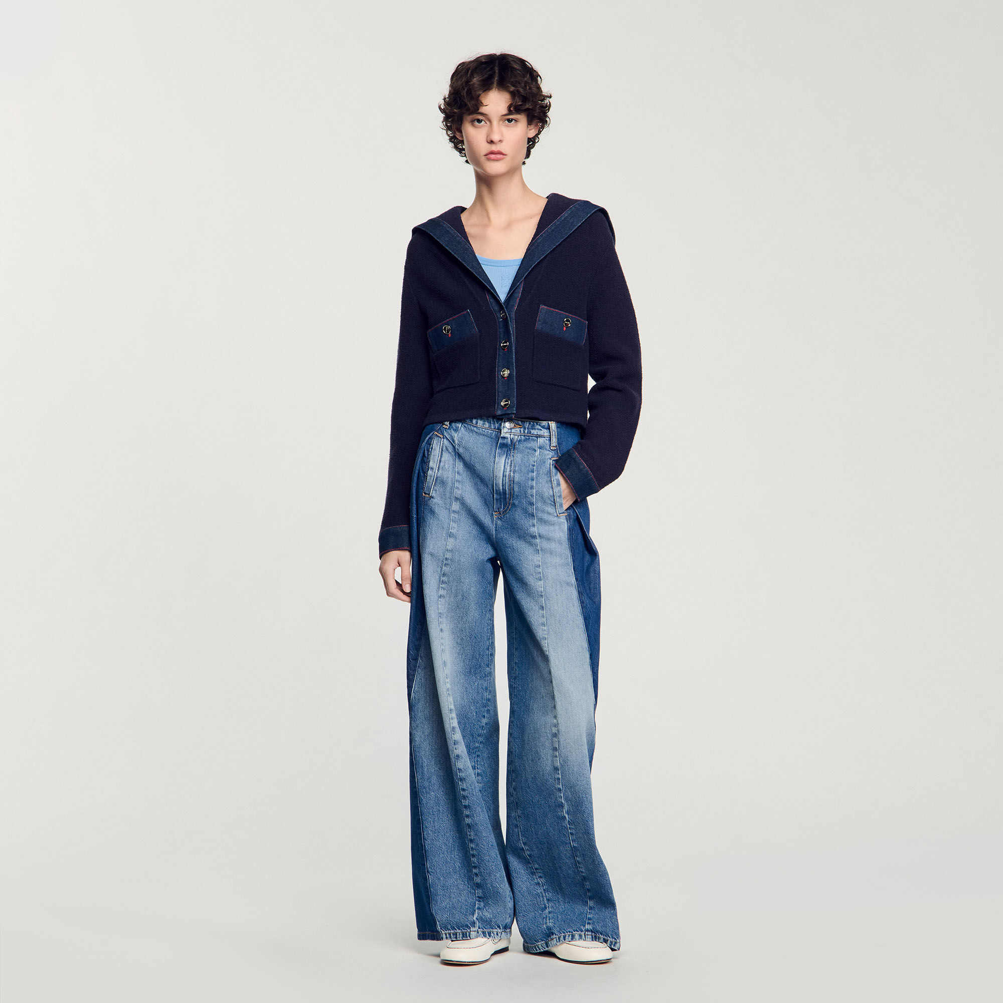 Cardigan con dettagli in denim