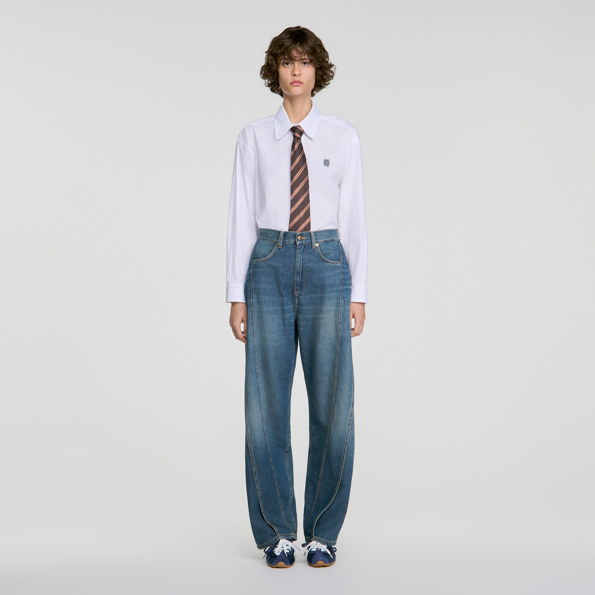 Jeans larghi con tagli impunturati - Donna | Sandro