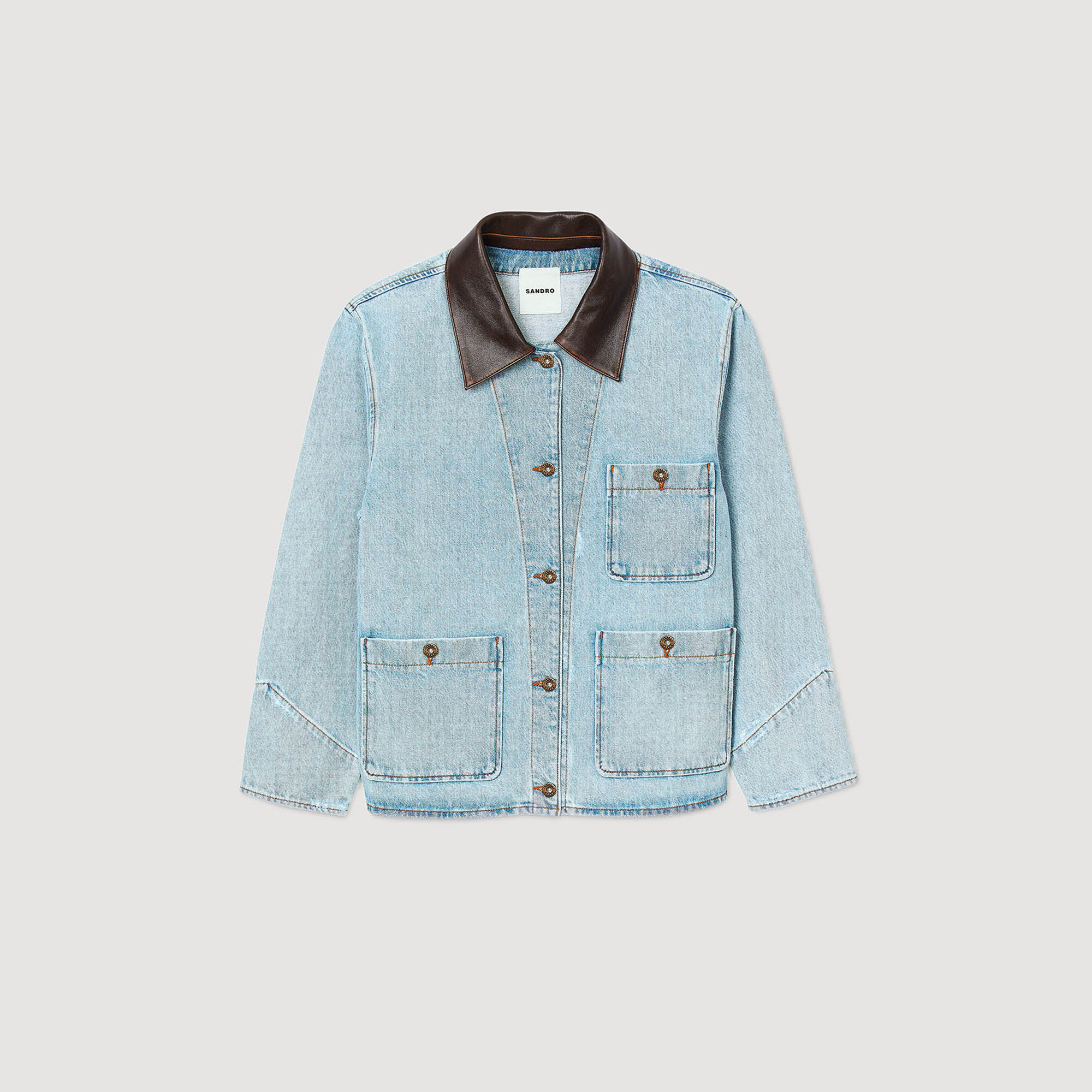 Giubbotto jeans colletto in pelle