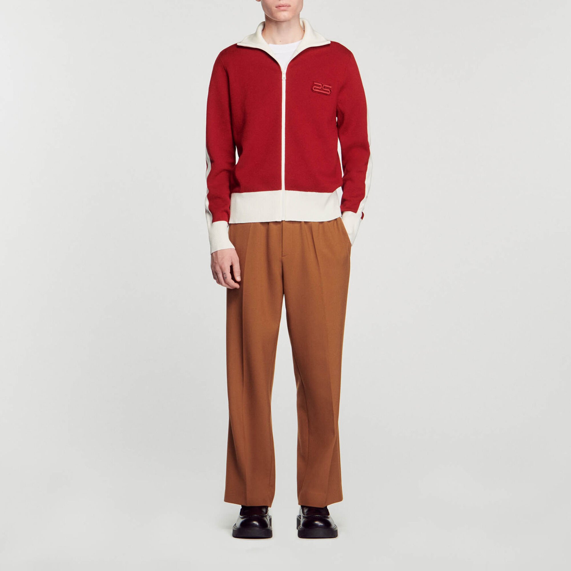 Cardigan bicolore in maglia