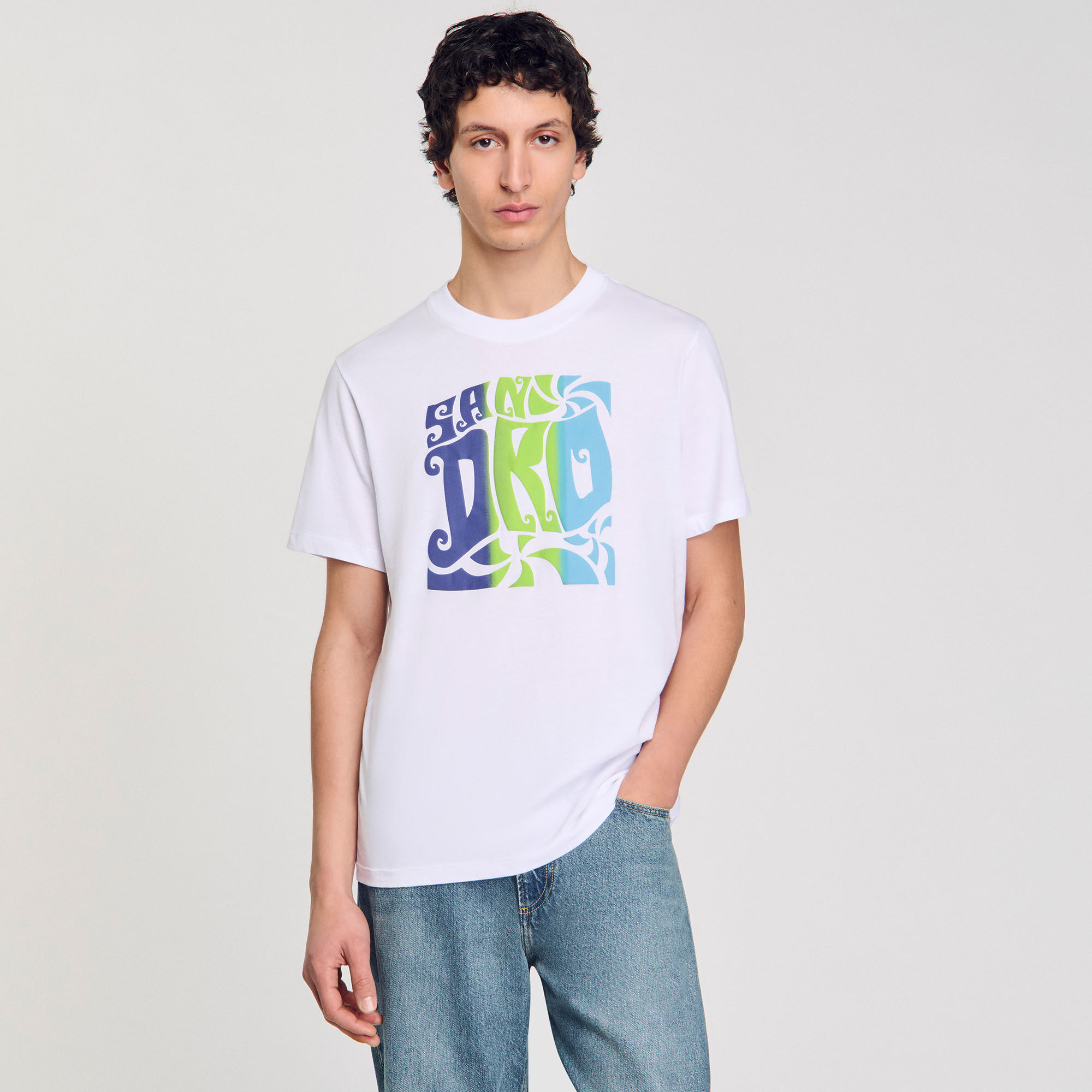 T-shirt in cotone con stampa a onde