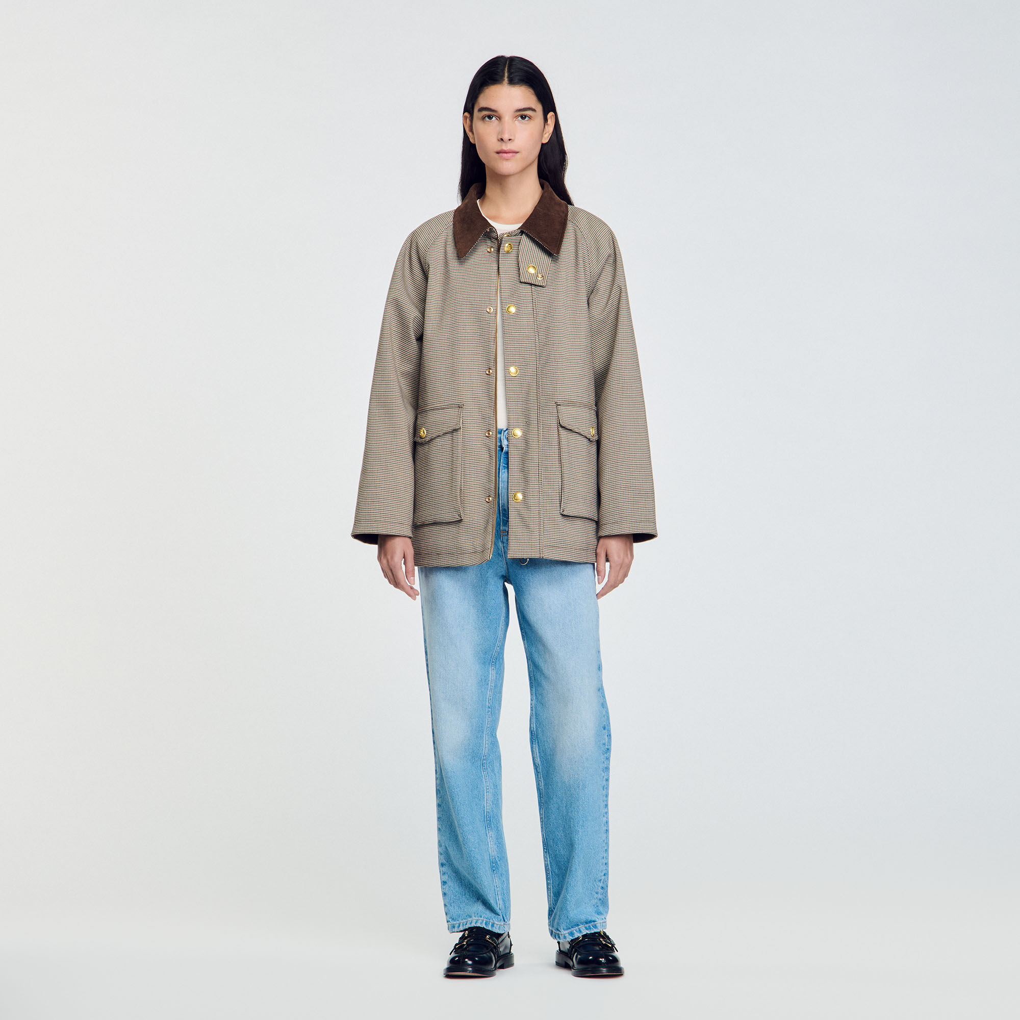 Cappotto a quadri con colletto vellutato